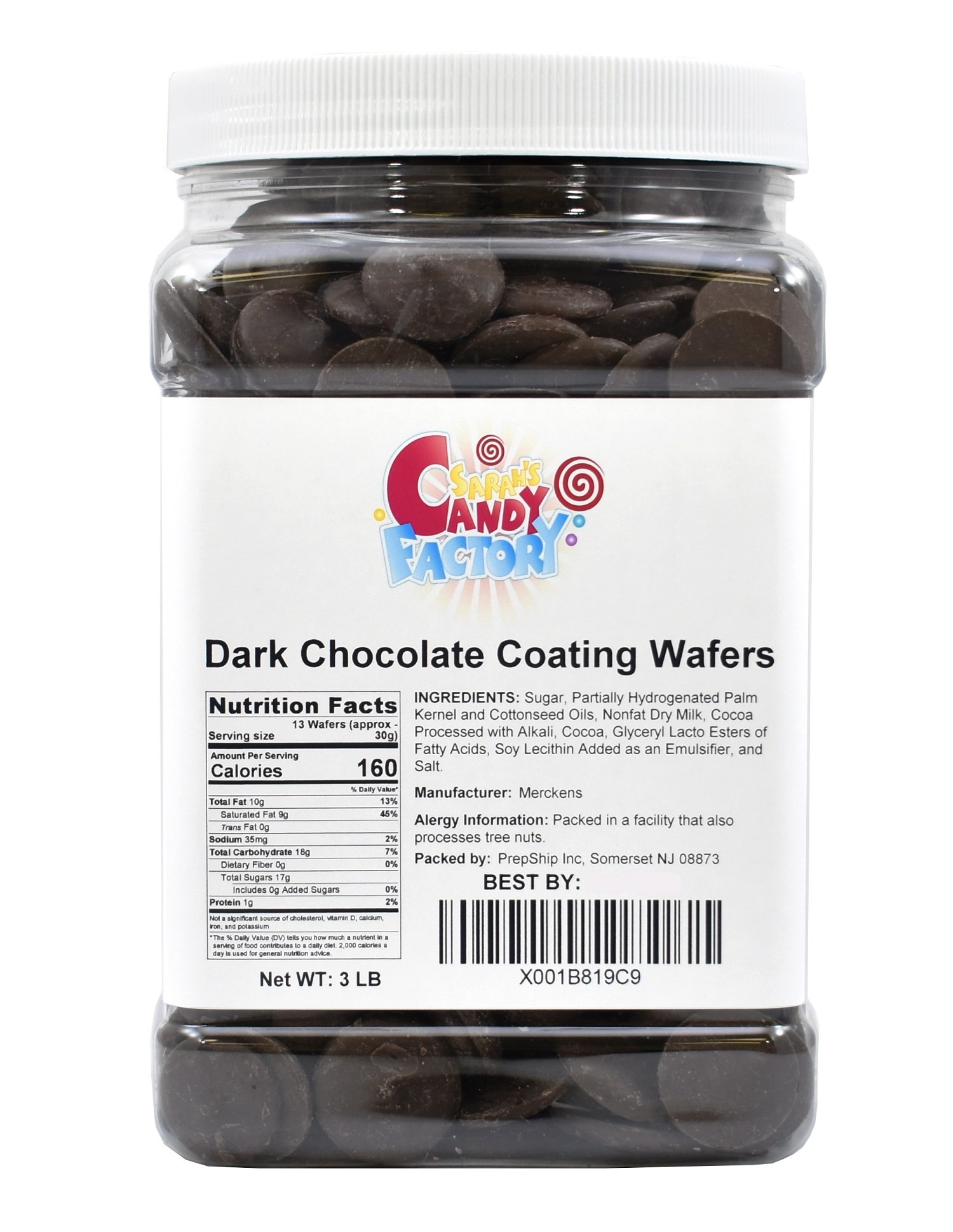 Dark Chocolate Melting Wafers - Kosher Gluten-Free 3lb Jar for Baking & Decorating