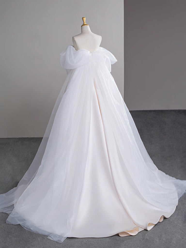 Elegant A-Line Satin Tulle Light Champagne Long Prom Dress - Formal Evening Gown for Homecoming, Wedding, and Special Occasions