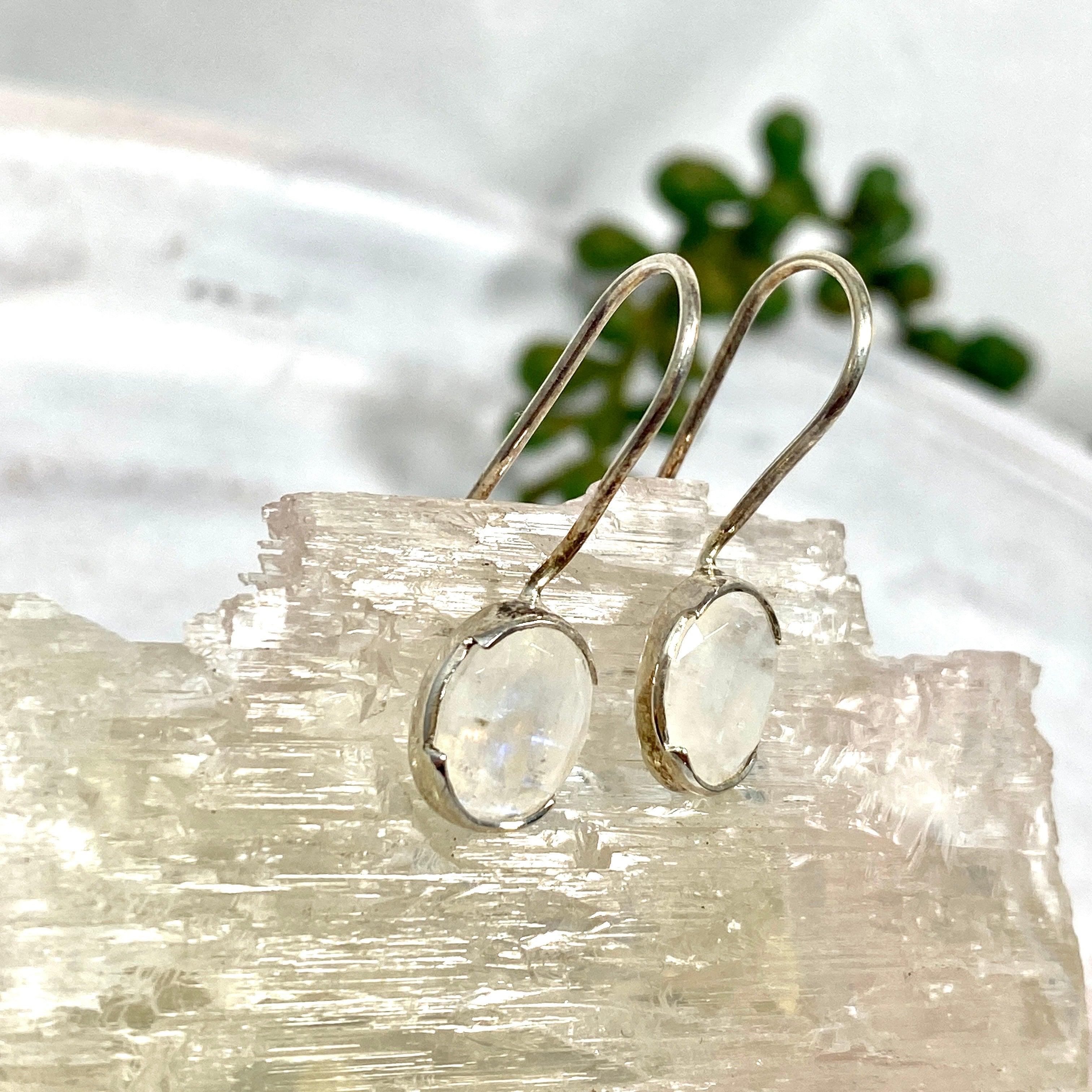 Moonstone Faceted Oval Earrings for Women - Sterling Silver Dangle Drop Earrings - Elegant Jewelry Gift for Her - Perfect for Parties, Weddings & Special Occasions