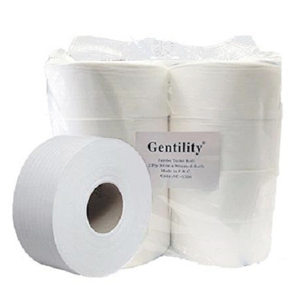 Gentility Jumbo Virgin Toilet Paper 2-Ply 300m - Ultra Soft Bathroom Tissue for Home & Office Use, Bulk Toilet Paper Rolls for Everyday Comfort