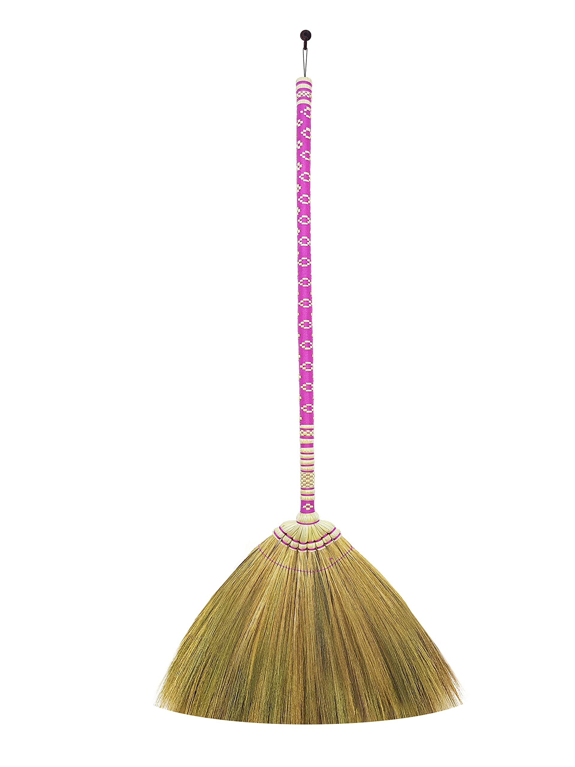 Natural Kong Grass Broom - Soft, Large & Wide for Indoor/Outdoor Cleaning | Vintage Asian Floor Broom for Dust & Debris | Perfect for Home, Wedding Decor & Traditional Sweeping