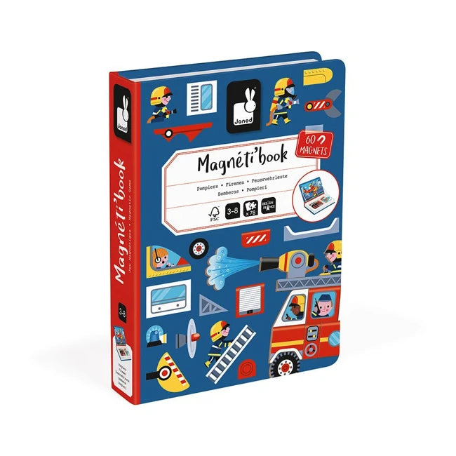 Janod Magnetibook Firefighter - Magnetic Educational Toy for Kids | STEM Learning Activity | Pretend Play & Role-Playing Game for Preschoolers | Perfect Gift for Boys & Girls Ages 3-6 | Fun Fire Station & Rescue Scenes