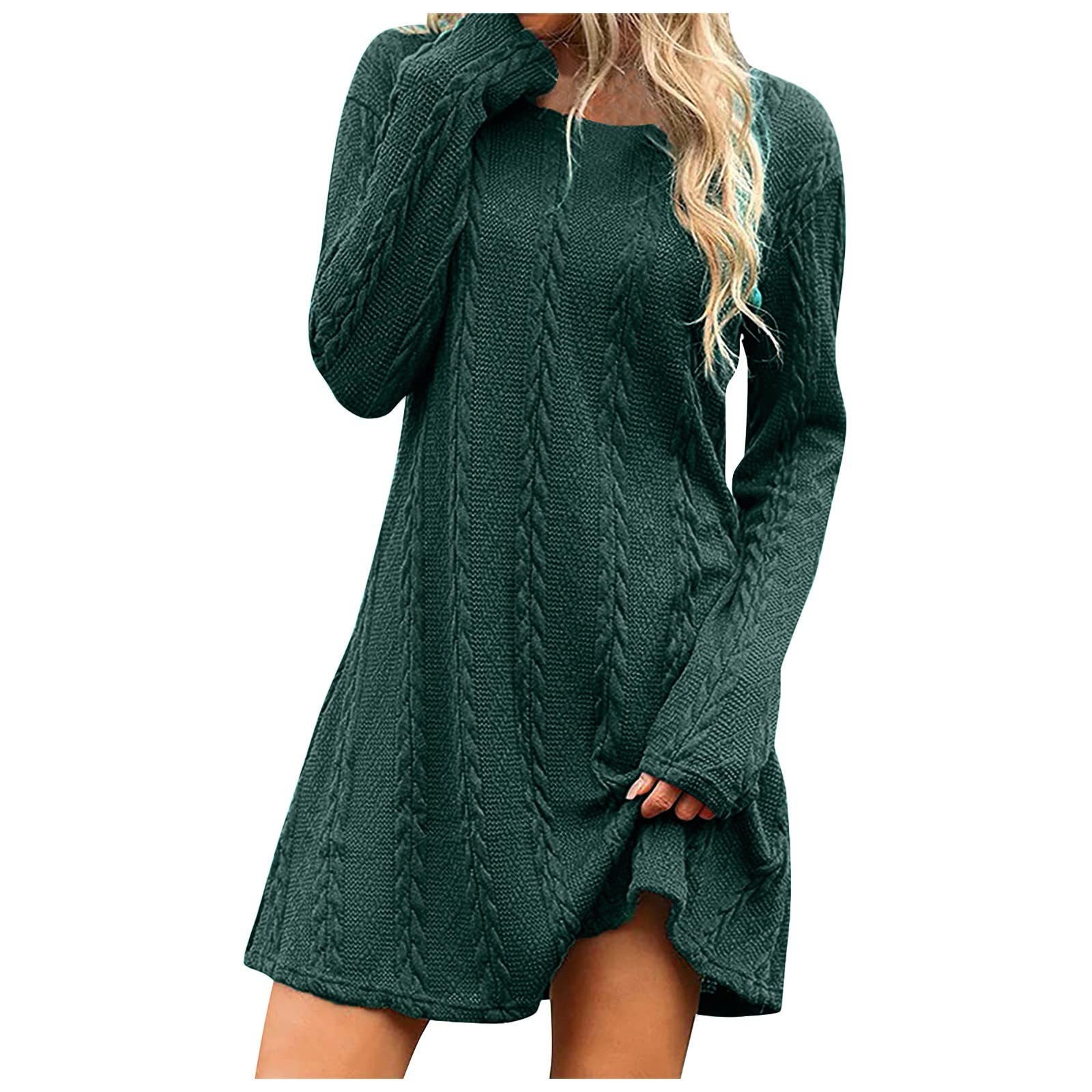 LOOKAA Women's Knit Sweater Dress - Round Neck Long Sleeve Casual Pullover Mini Dress for Fall & Winter | Perfect for Office, Date Night and Weekend Outings