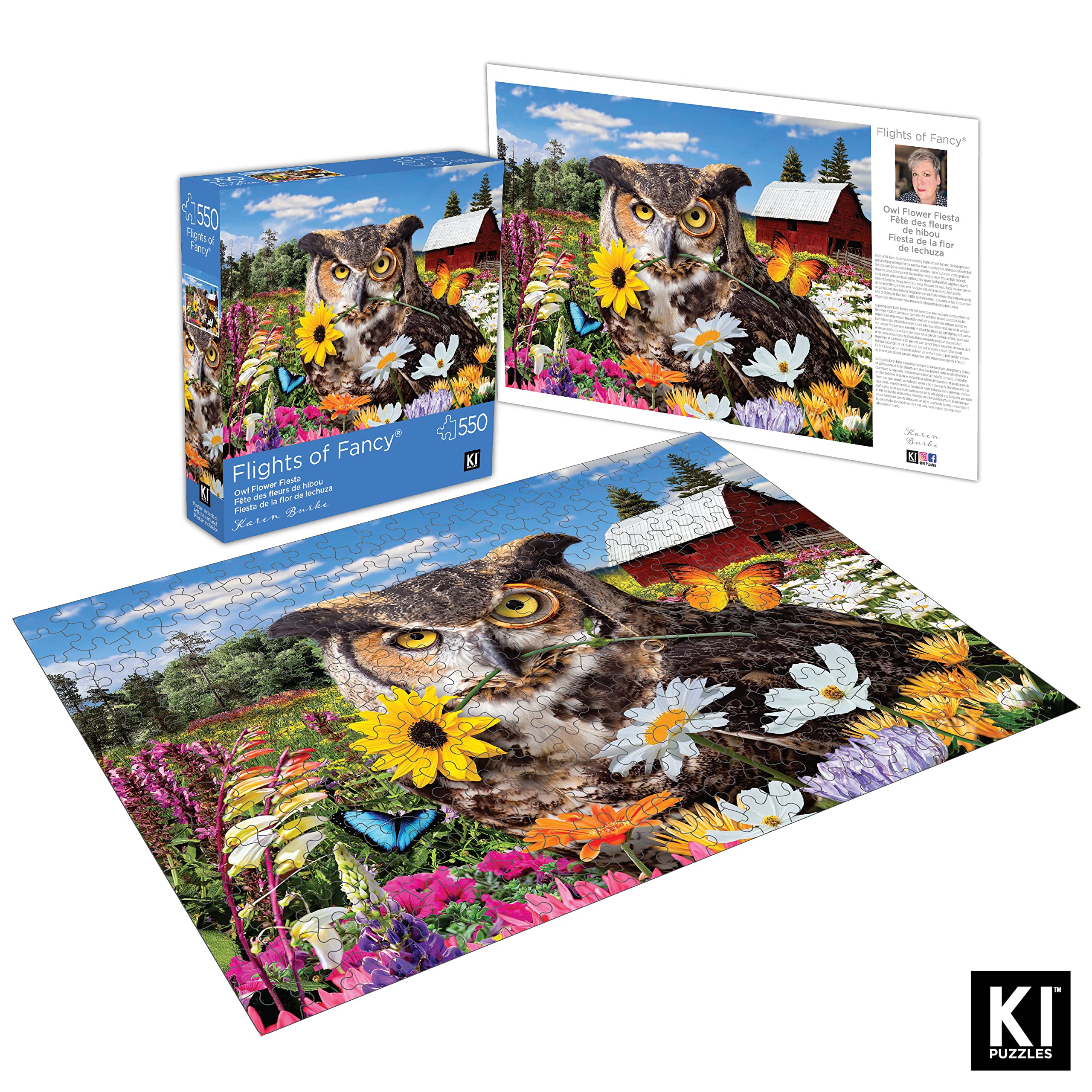 550-Piece Owl Flower Fiesta Jigsaw Puzzle for Adults - Whimsical Bird Art by Karen Burke (24