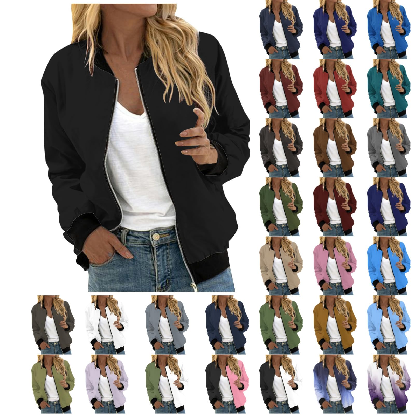 BESIYES Women's Lightweight Bomber Jacket 2024 - Zip Up Cropped Windbreaker with Stand Collar, Casual Short Outerwear Tops for Spring/Fall Fashion, Streetwear & Travel