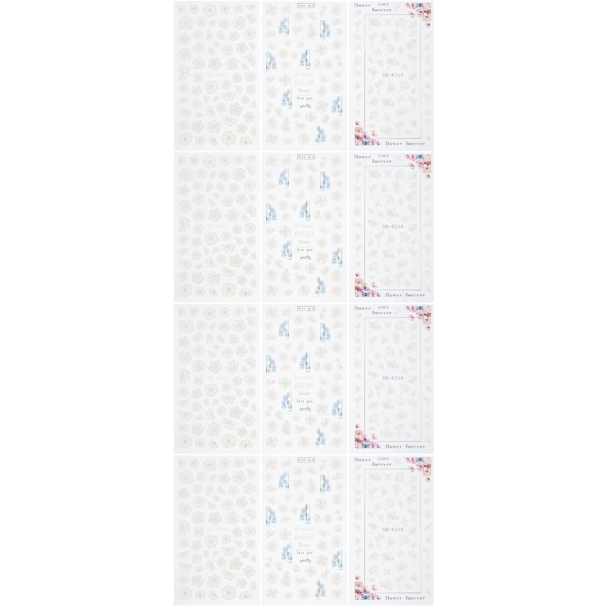 Beaupretty 12 Sheets 5D Floral Nail Stickers - DIY Nail Art Decals for Women | Waterproof & Long Lasting | Perfect for Parties, Weddings, and Special Occasions