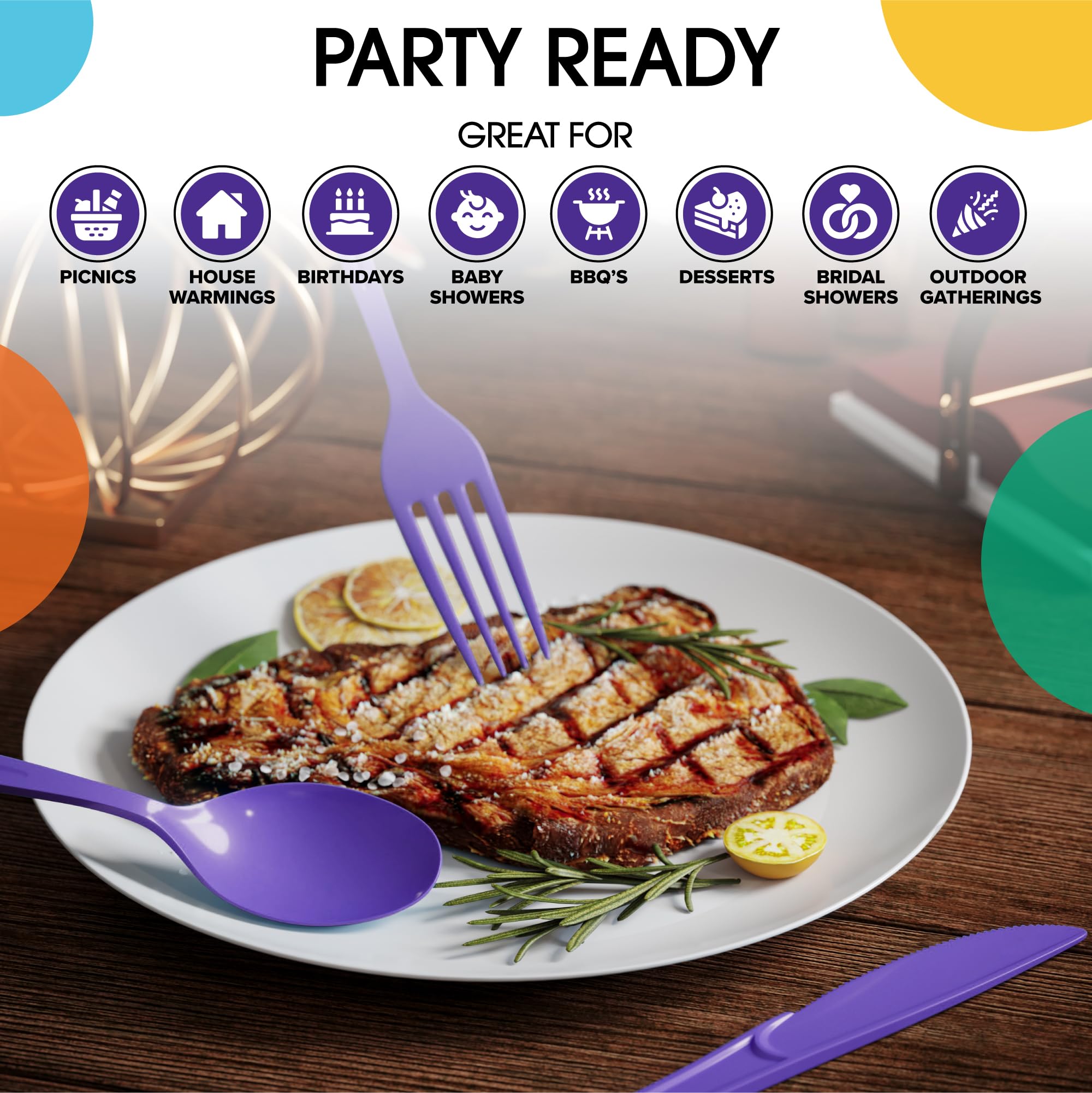 50-Pack Heavy Duty Disposable Purple Plastic Knives - Elegant Flatware for Parties, Picnics, BBQs & Events - Durable Cutlery Set for Catering, Home Use & Outdoor Dining