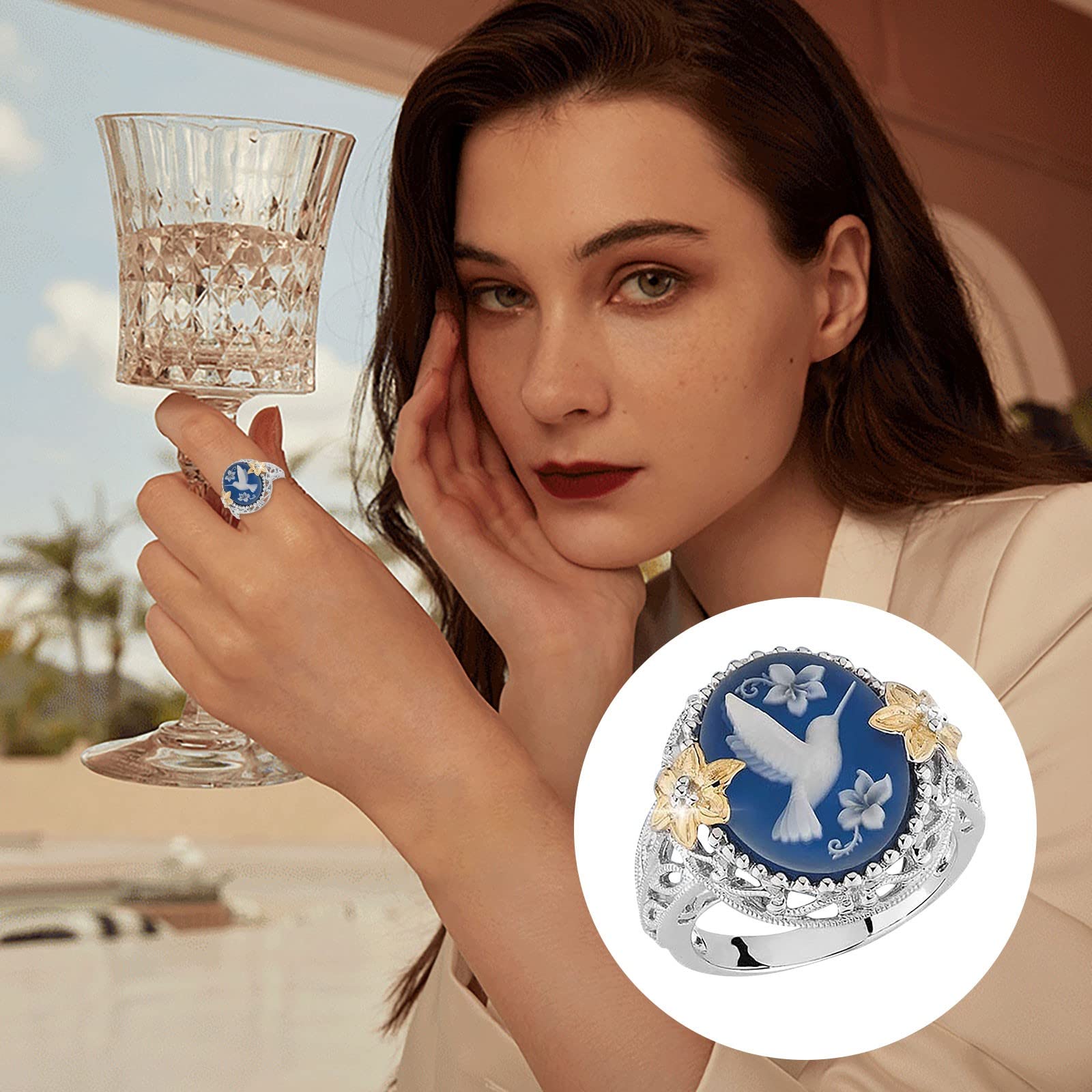 Vintage Hummingbird & Peacock Stacking Rings for Women - Wedding Band Gift