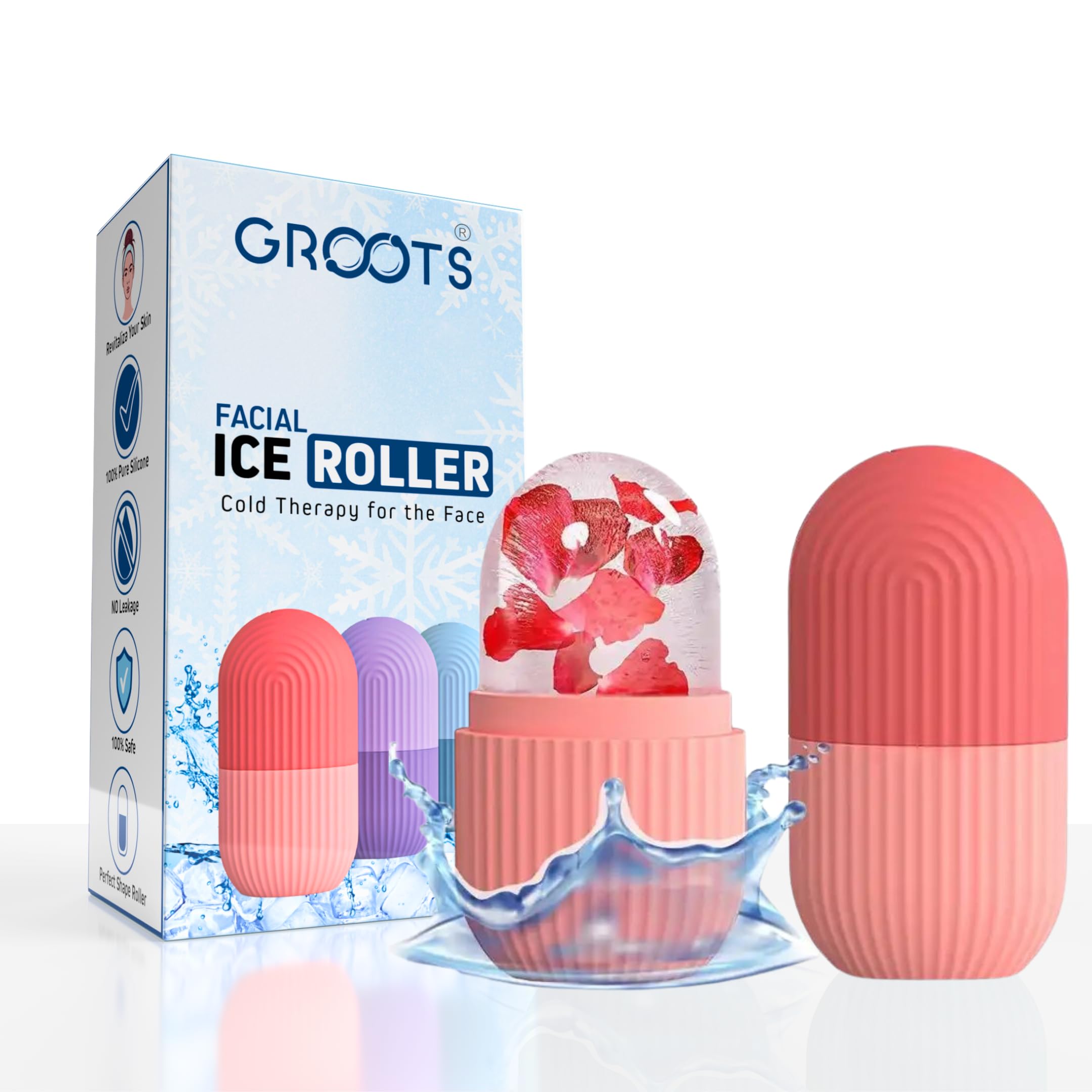 Groots Ice Roller for Face - Cooling Face Massager for Men & Women | Reusable & Unbreakable Ice Cube Roller for Puffy Eyes, Glowing Skin | Perfect for Morning Routine, Post-Workout Recovery & Spa Days (Multi Color)