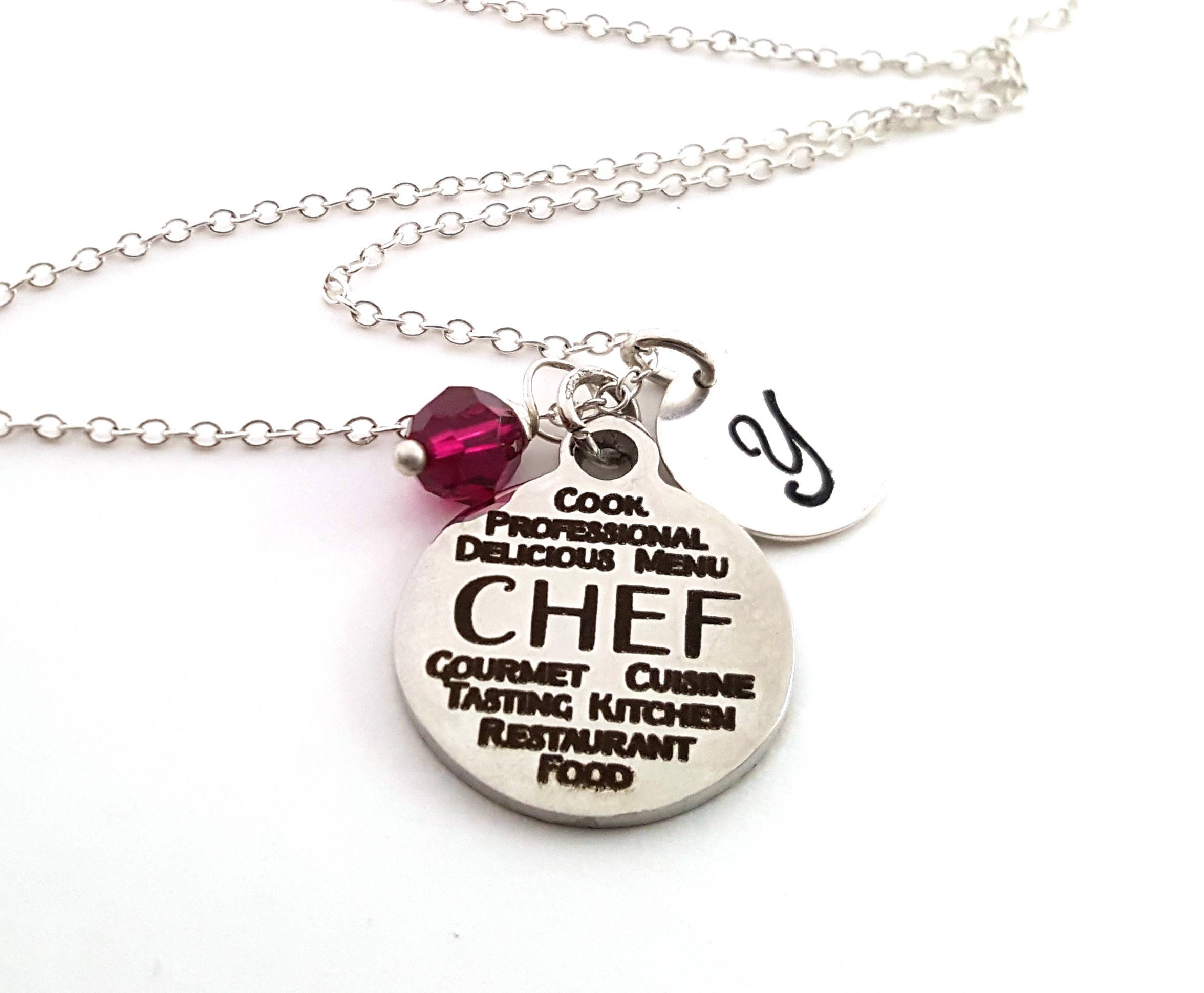 Chef Cooking Charm Necklace - Personalized Sterling Silver Jewelry Gift for Chefs & Food Lovers - Perfect for Birthday, Anniversary & Culinary Events
