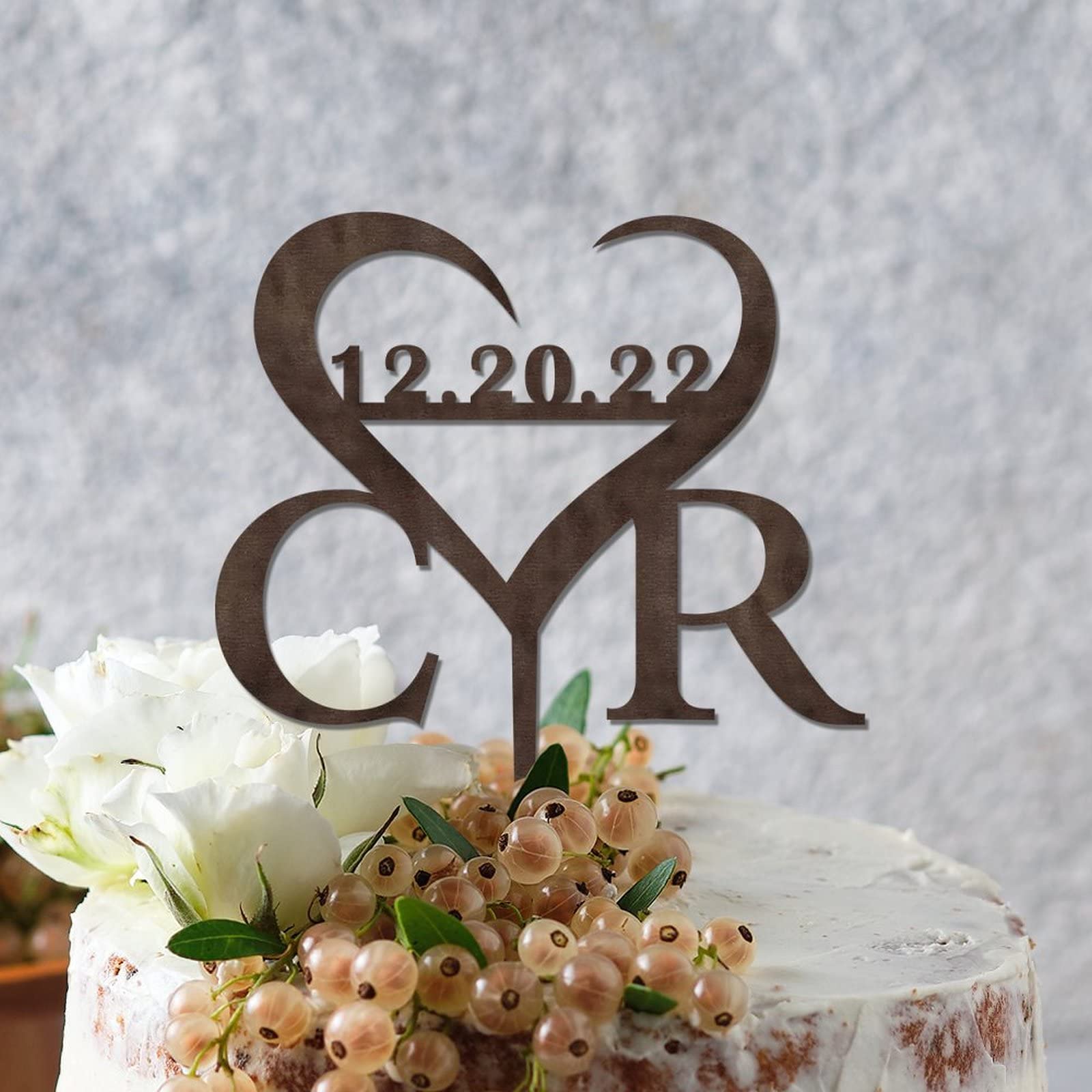 Custom Monogram Wedding Cake Topper - Rustic Wooden Cake Decor for Engagement, Bridal Shower & Anniversary - Personalized Last Name Cake Topper for Romantic Weddings & Special Celebrations