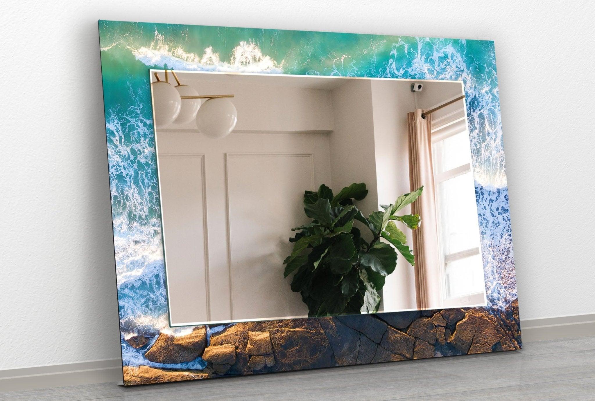 Abstract Sea Waves Wall Mirror - Coastal Decor for Living Room, Bedroom & Bathroom - Modern Ocean Wave Design for Home & Office Decor