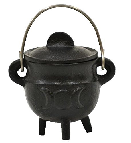 VIKROM Small Triple Moon Cast Iron Cauldron - 3.5 Inch Mini Cauldron for Witchcraft, Wiccan Rituals, Halloween Decor & Altar Supplies - Perfect for Spell Casting, Herb Burning & Gothic Home Decor