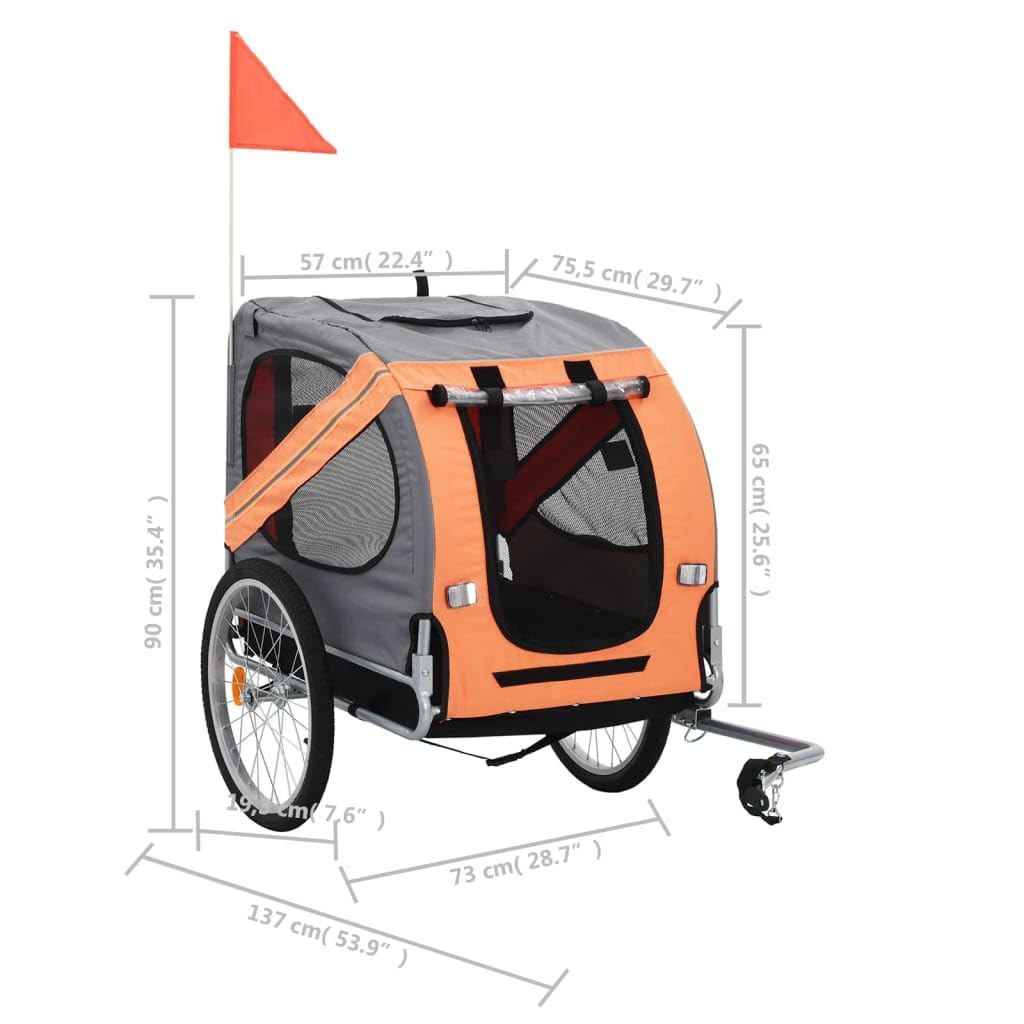 Durable Dog Bike Trailer with Non-Slip Base & Safety Reflectors - Easy to Assemble Oxford Fabric & Steel Frame Pet Carrier - Orange & Gray for Cycling Adventures & Outdoor Travel with Your Dog