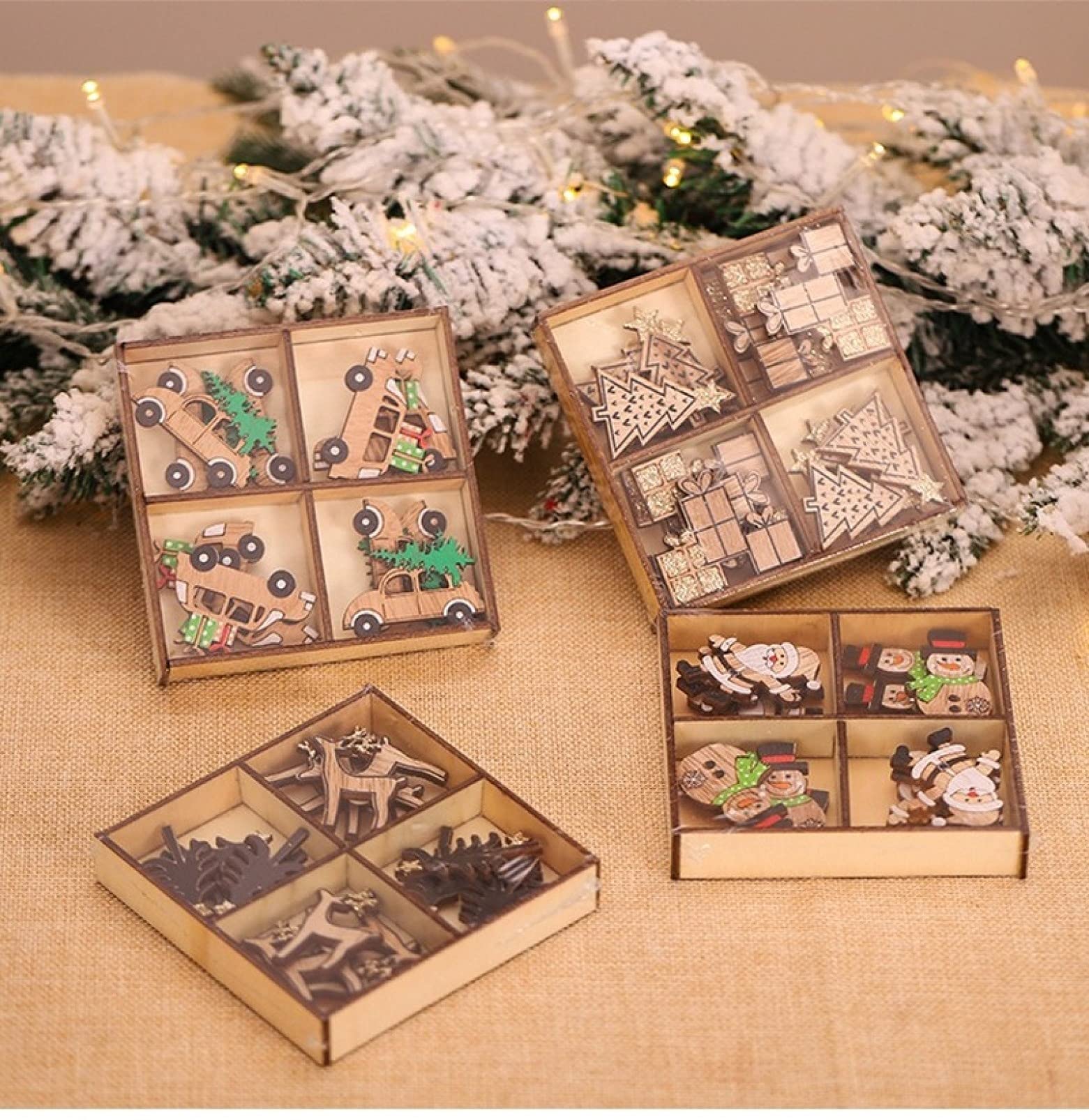 12pcs Christmas Wooden Car Ornaments - Xmas Tree Hanging Decorations for Home, Kids Gifts & Holiday Party Supplies - Perfect for Christmas Tree Decor, Gift Exchange & Festive Home Decorating