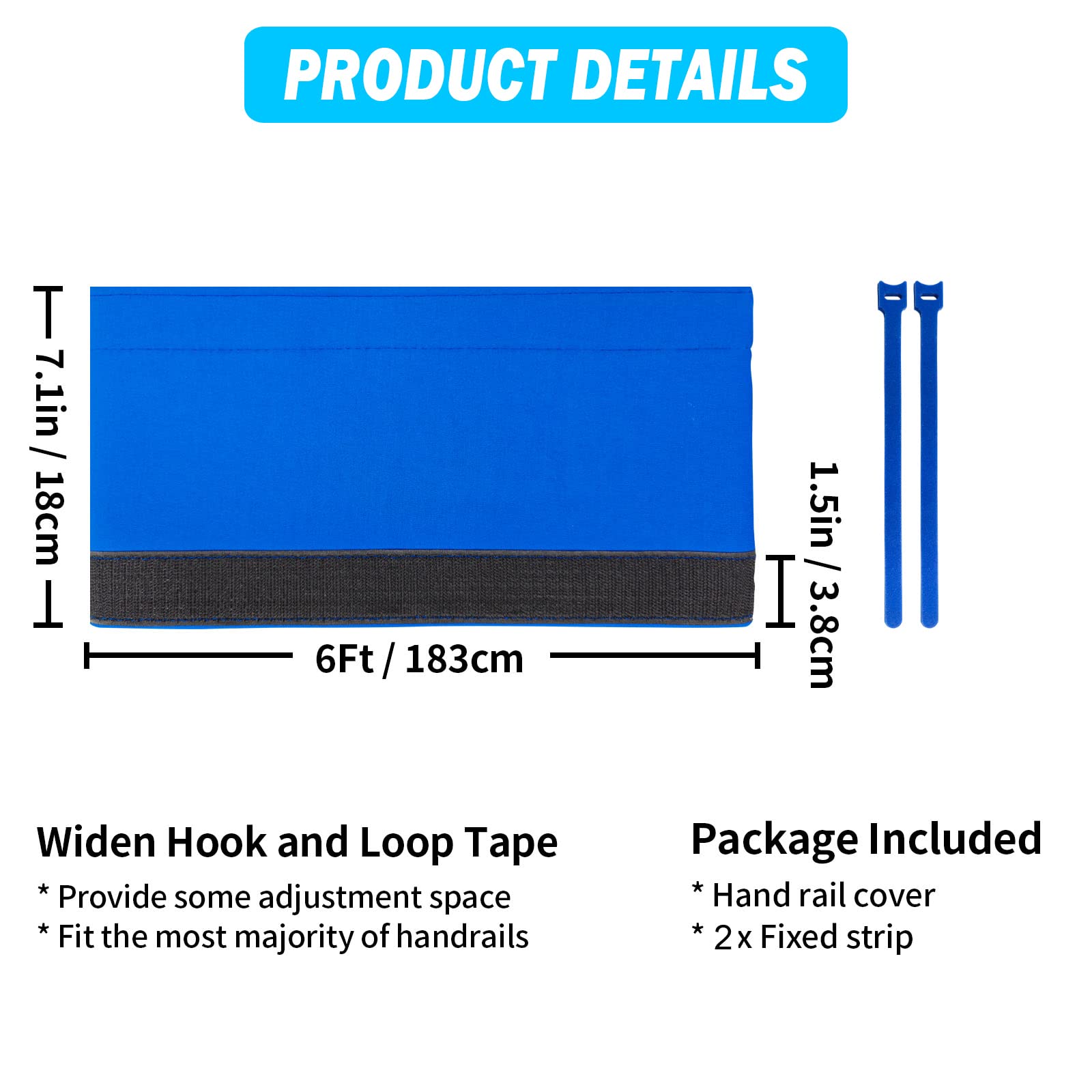 Moleney Slip-Resistant Pool Handrail Cover | 6-Foot Royal Blue Safety Grip Sleeve for Swimming Pool Handrails | Ideal for Residential & Commercial Pools