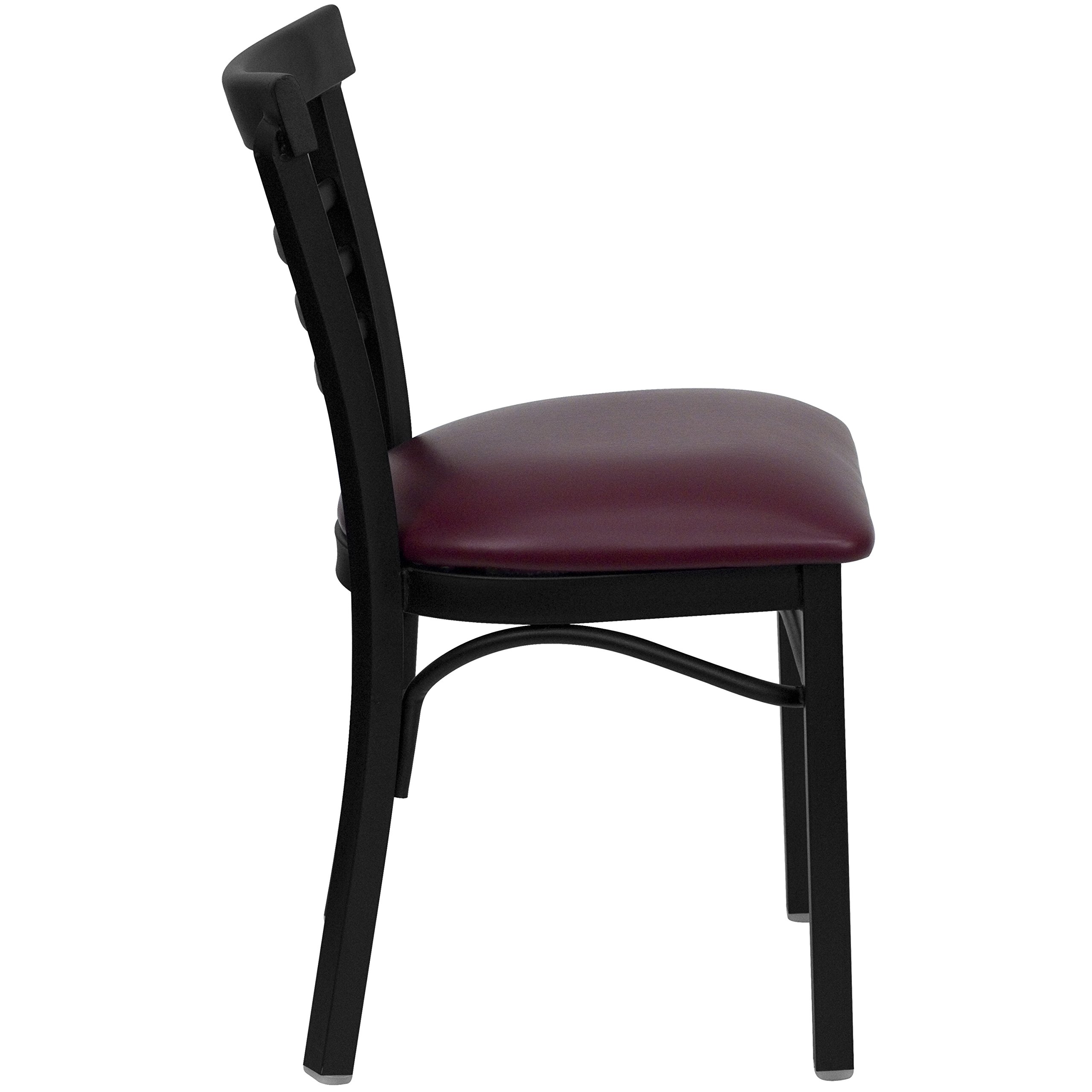 EMMA + OLIVER Black Metal Dining Chair with Three-Slat Ladder Back & Burgundy Seat - Modern Kitchen, Dining Room, Restaurant, and Office Furniture for Home Decor