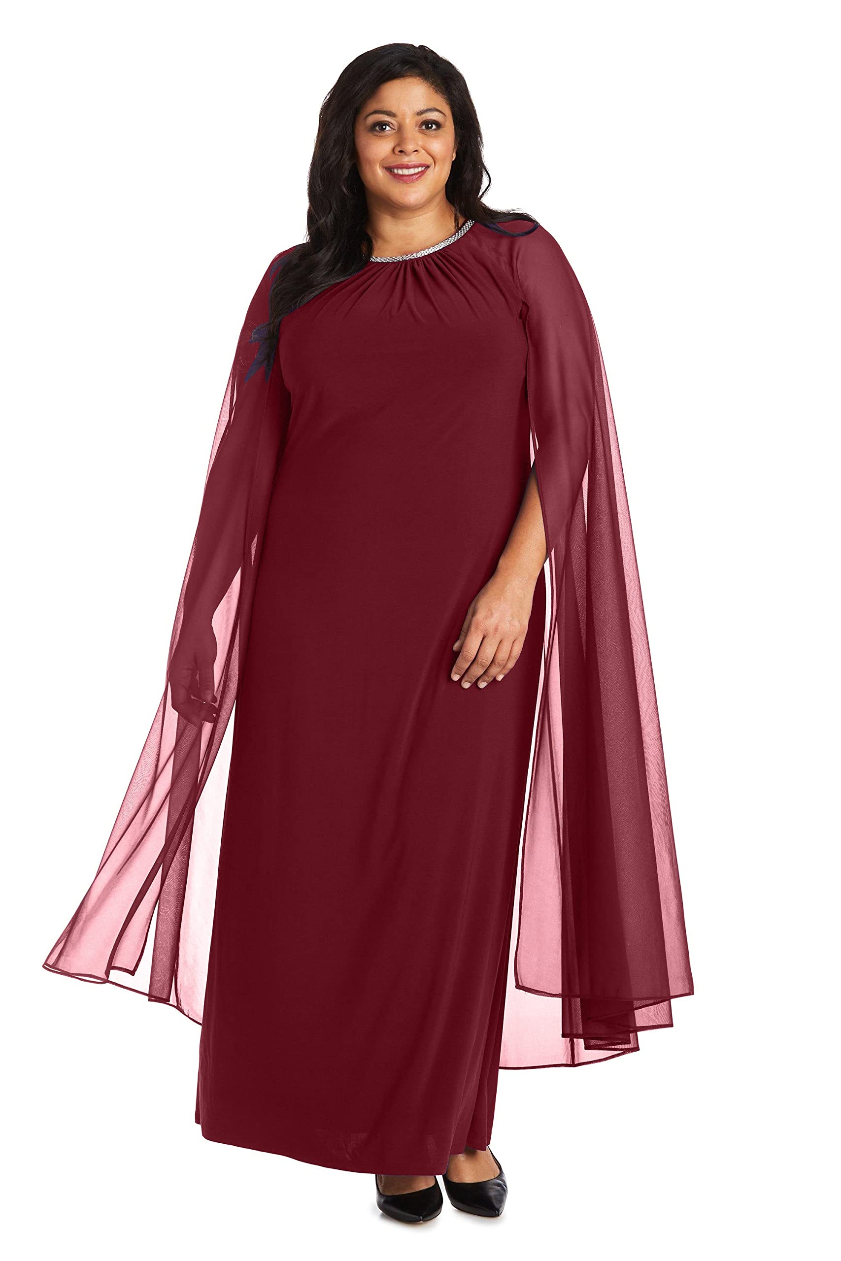 R&M Richards Women's Cape Sheath Evening Gown - Mother of The Bride Dress, Missy & Plus Size Formal Gown for Weddings, Galas & Special Occasions