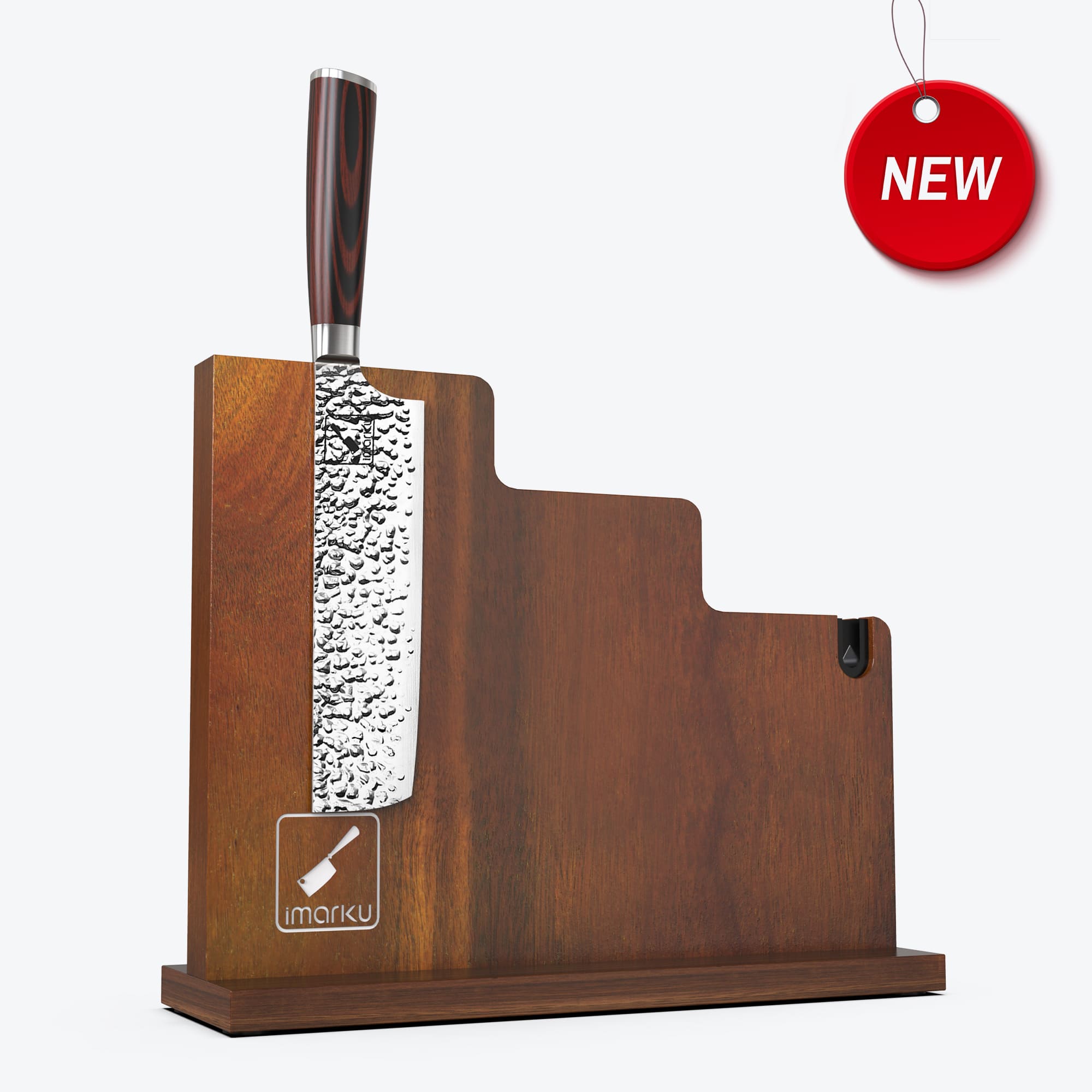 Premium Magnetic Wooden Knife Holder with Japanese Nakiri Knife - Stylish Kitchen Storage for Chefs & Home Cooks, Perfect for Countertop Organization & Safe Knife Display
