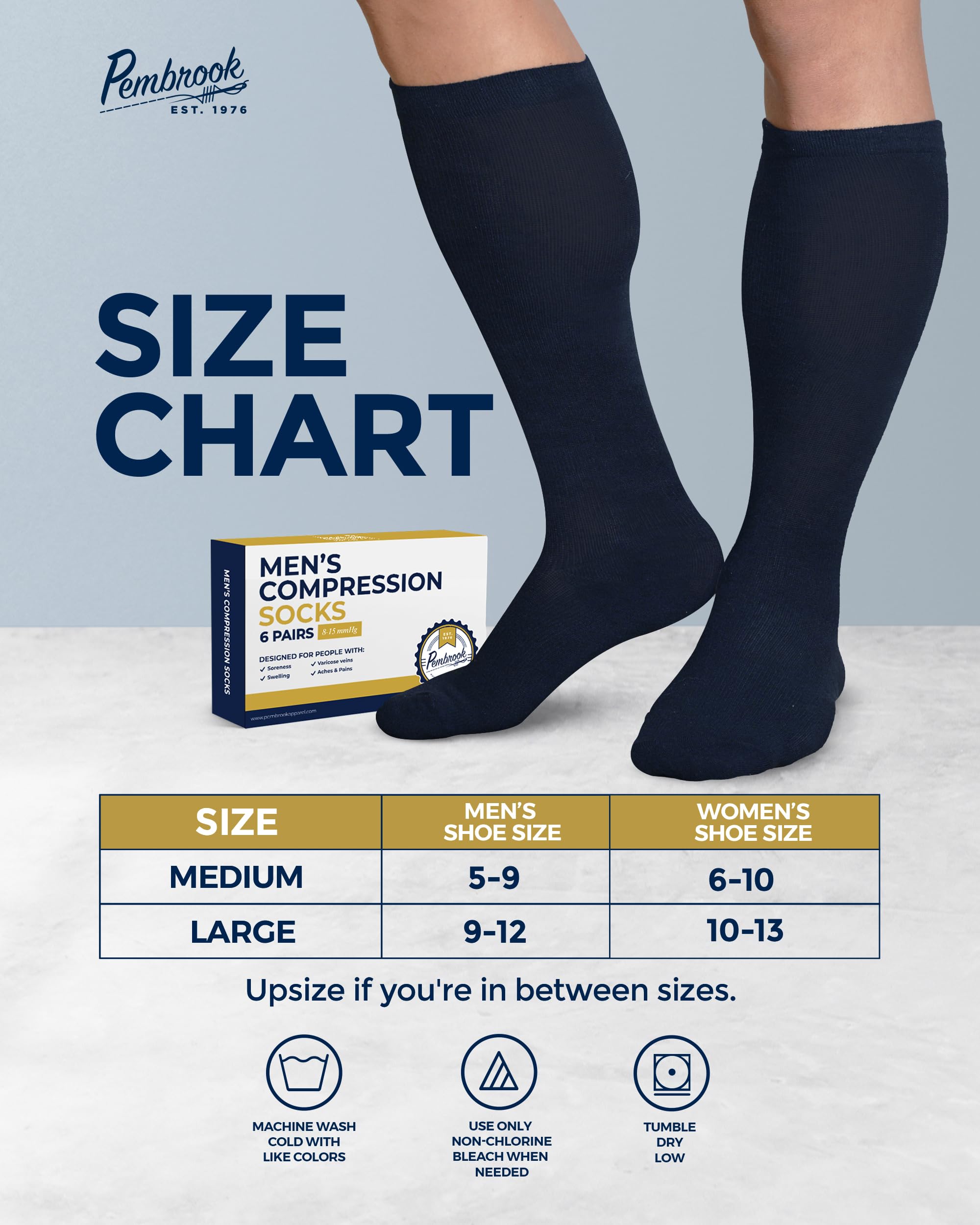 Pembrook Men's Light Compression Socks 6-Pack (8-15 mmHg Graduated Support) - Best for Running, Travel & Circulation - Size 9-12 for Daily Comfort & Performance