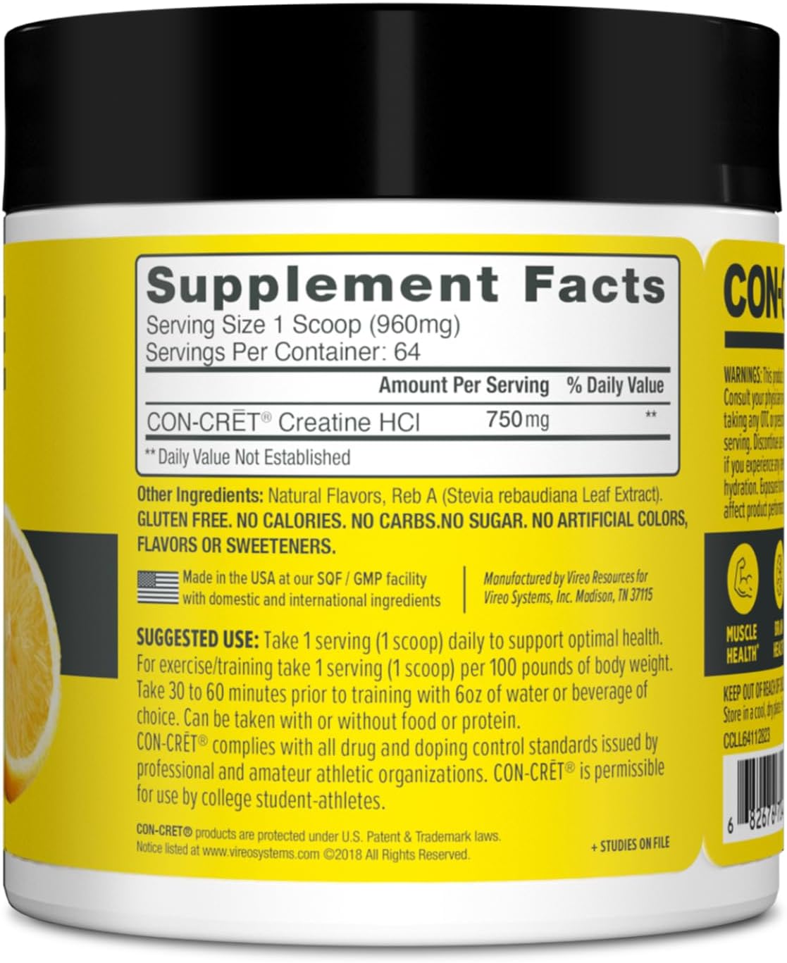 CON CRĒT Creatine HCL Powder - Premium Creatine Hydrochloride Supplement for Muscle Growth & Strength - Ideal for Athletes, Bodybuilders & Fitness Enthusiasts - Pre-Workout & Post-Workout Recovery
