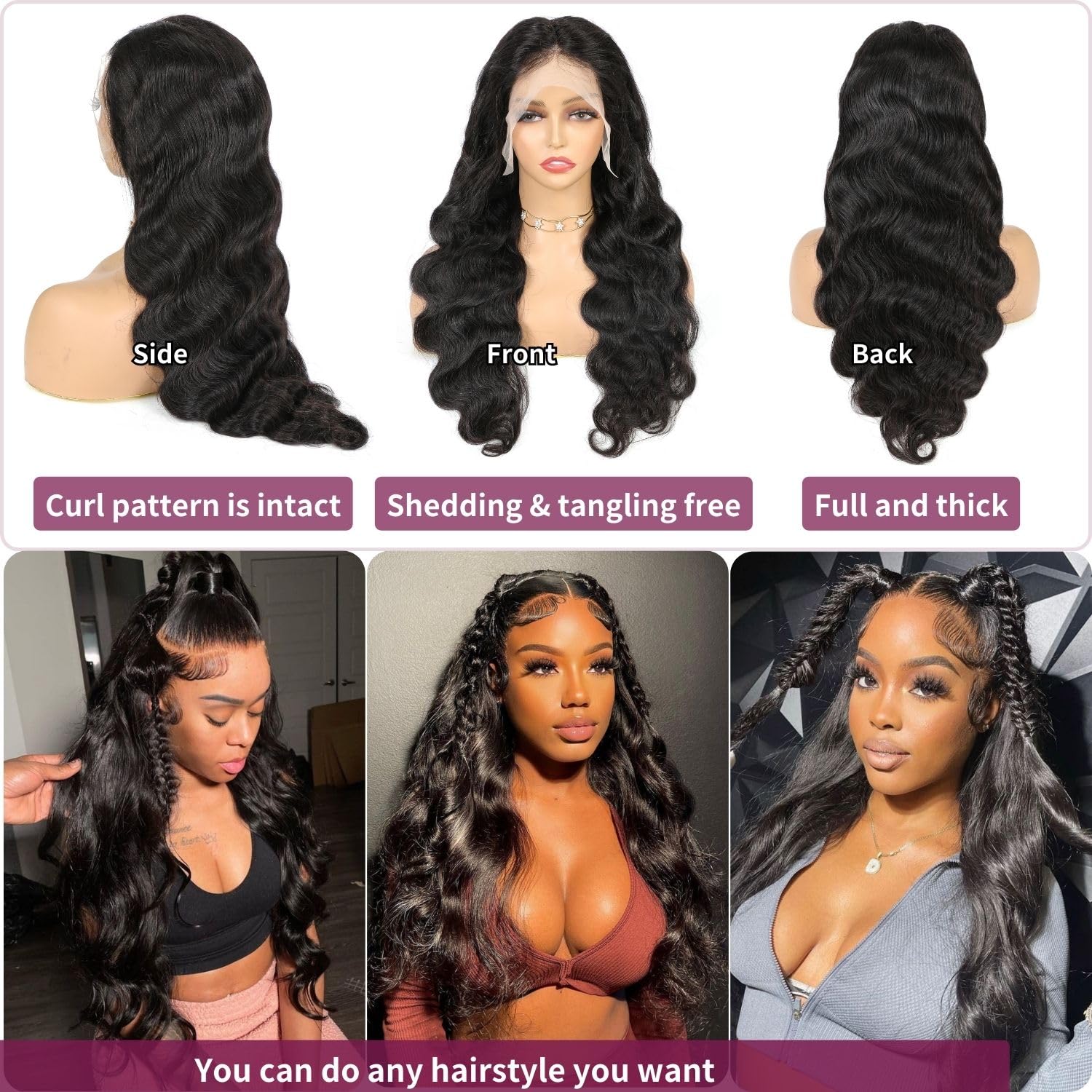 13x6 HD Lace Front Human Hair Wig - 200% Density 26 Inch Body Wave Frontal Wig with Baby Hair | Pre-Plucked | Glueless | 100% Real Human Hair | Natural Black | Perfect for Daily Wear, Parties & Special Occasions