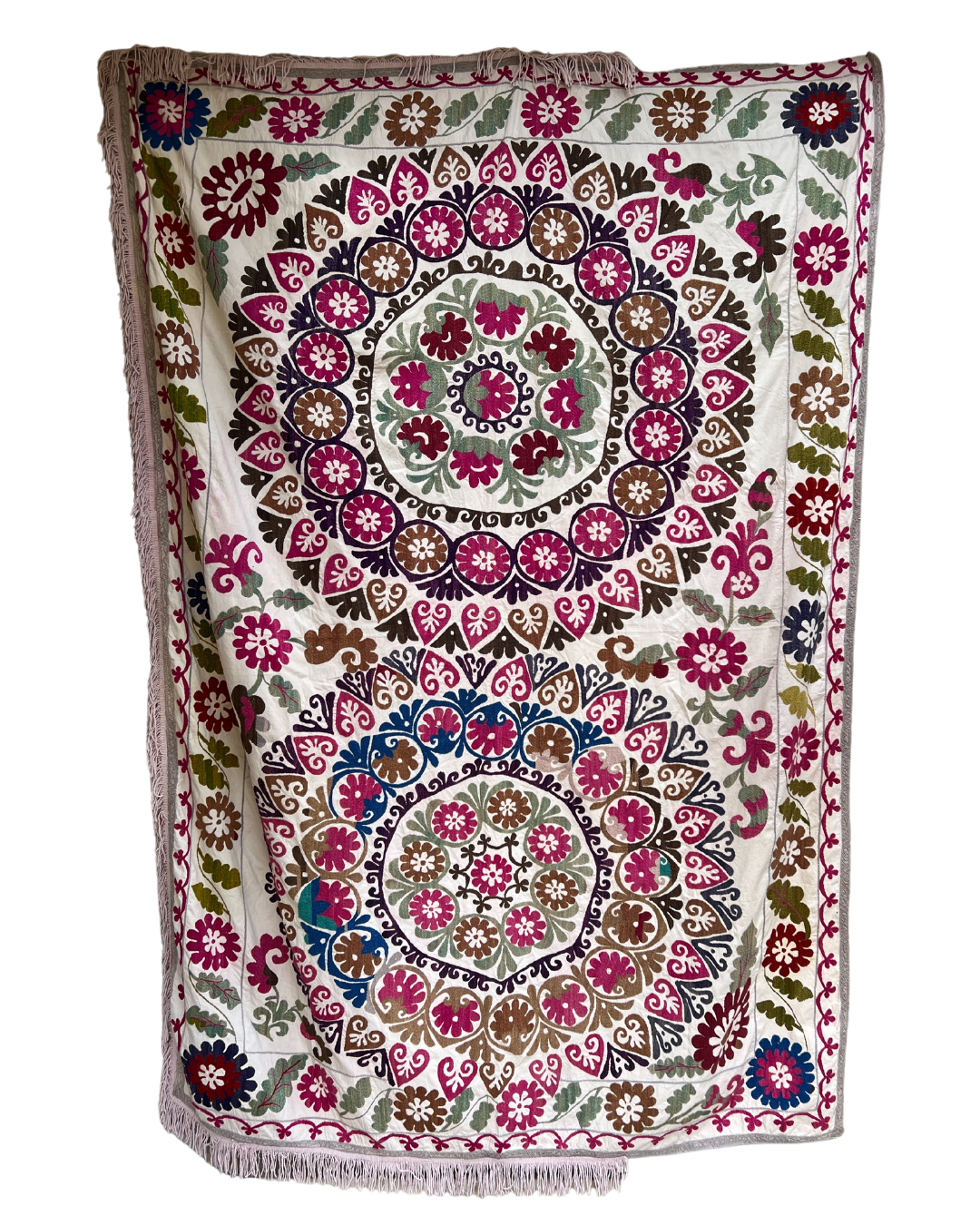 Extra Large Suzani 05 - Handmade Bohemian Cotton Throw Blanket for Bed, Sofa & Home Decor - Perfect for Bohemian Style Bedrooms, Living Rooms and Cozy Nights