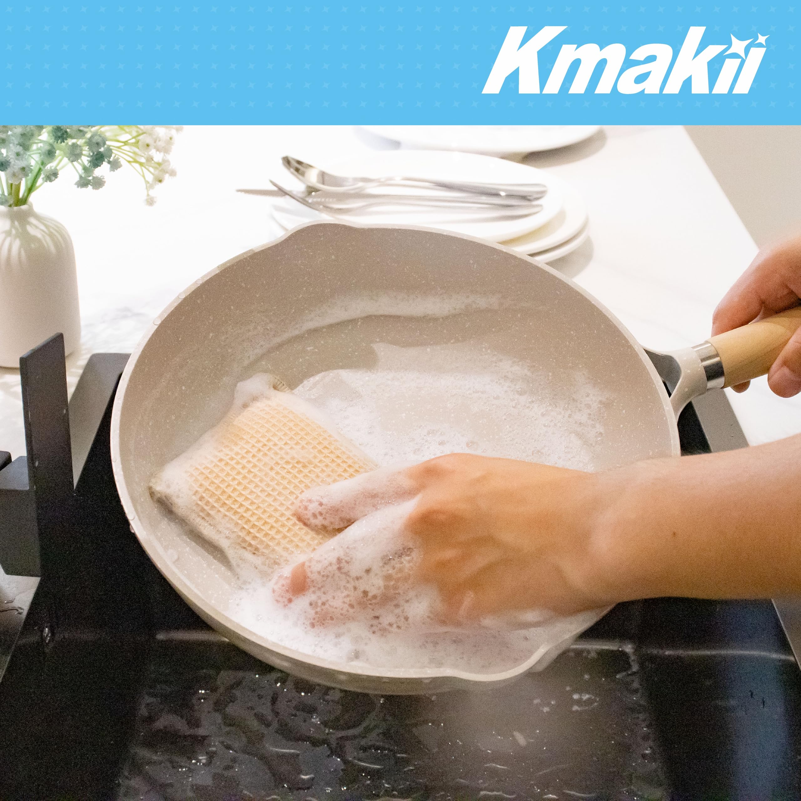 **KMAKII Eco-Friendly Bamboo Kitchen Sponges – Super Absorbent, Durable Dish Sponges for Cleaning – Pack of 12 – Perfect for Washing Dishes, Countertops & Stainless Steel**