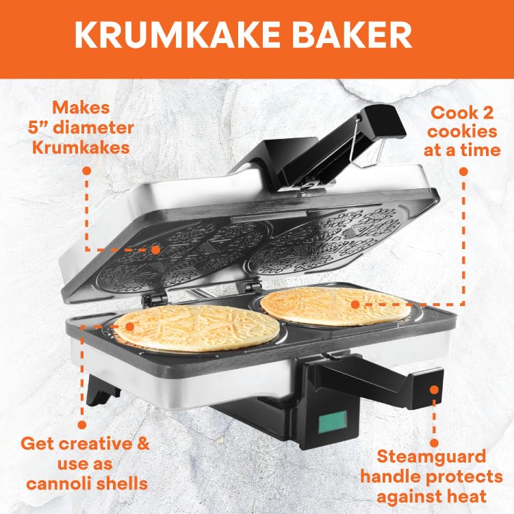 MasterChef Krumkake Baker - Electric Nonstick Iron Press for Homemade Pizzelle Cookies, Cannoli Shells & Waffle Cones - Perfect for Holiday Gifts, Family Baking & Italian Dessert Making