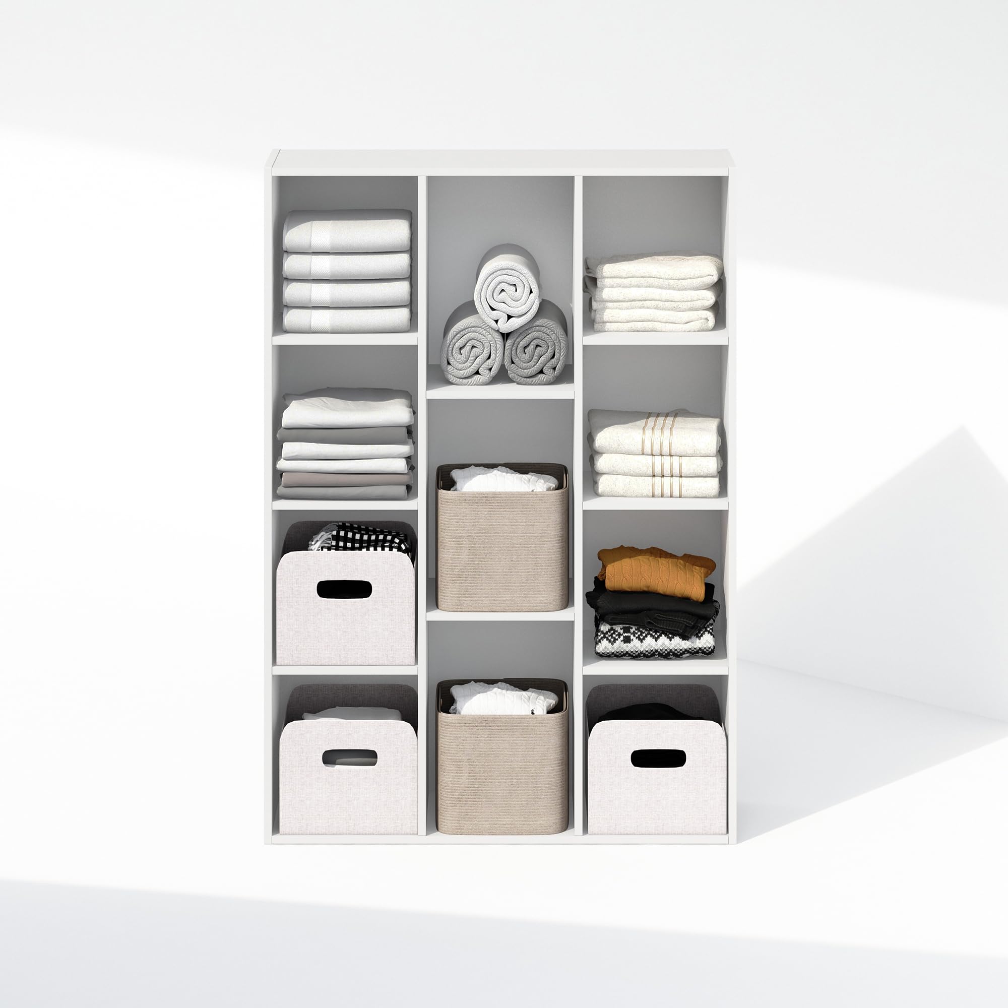 Furinno Reed 11-Cube Open Shelf Organizer - White Storage Shelf for Closet, Bedroom, Office & Living Room Organization