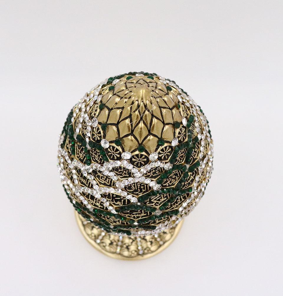 99 Names of Allah Islamic Table Decor - Golden & Green Egg-Shaped Home Decoration for Muslim Prayer Room, Ramadan Decor, Eid Gift