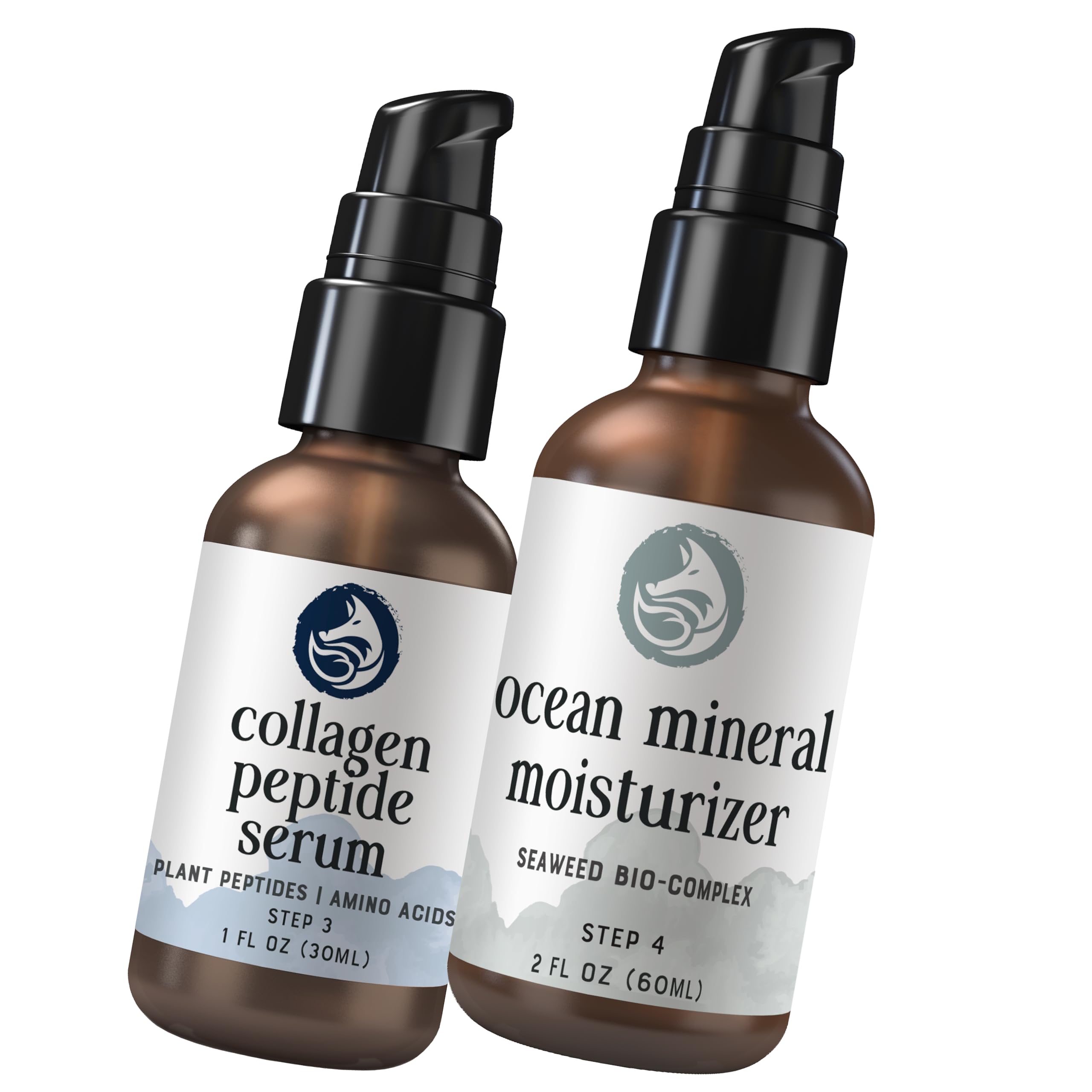 Radiant Skincare Duo: Peptide Collagen Serum & Ocean Mineral Moisturizer for Anti-Aging and Hydration | Daily Face Care Routine for Glowing Skin