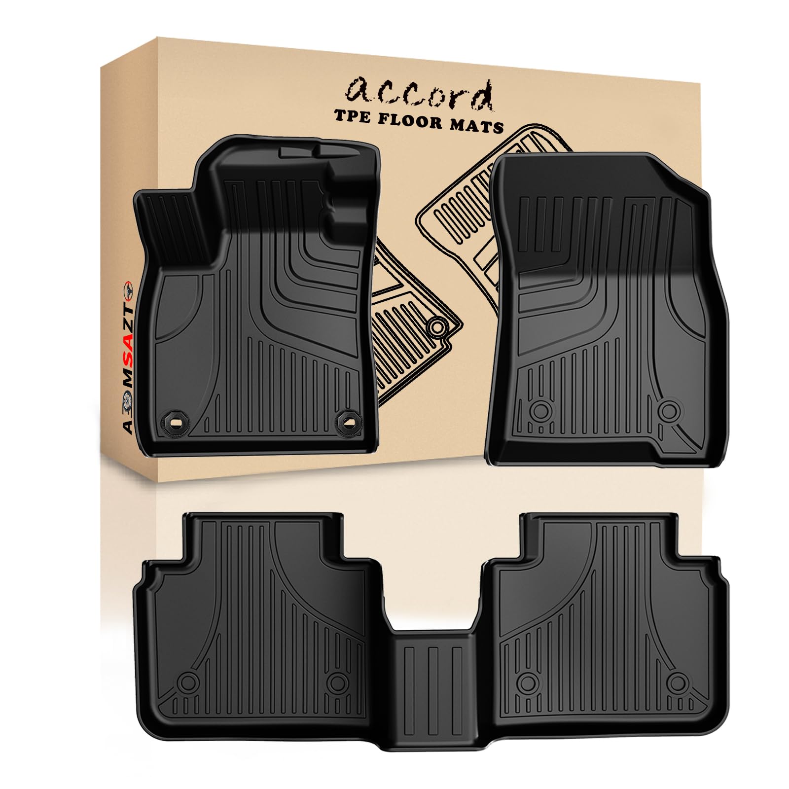 AOMSAZTO All-Weather TPE Rubber Floor Mats for 2023-2025 Honda Accord & Hybrid - Non-Slip, Odorless Car Floor Liners (1st & 2nd Row, Black) - Perfect for Daily Commute, Road Trips & Winter Protection