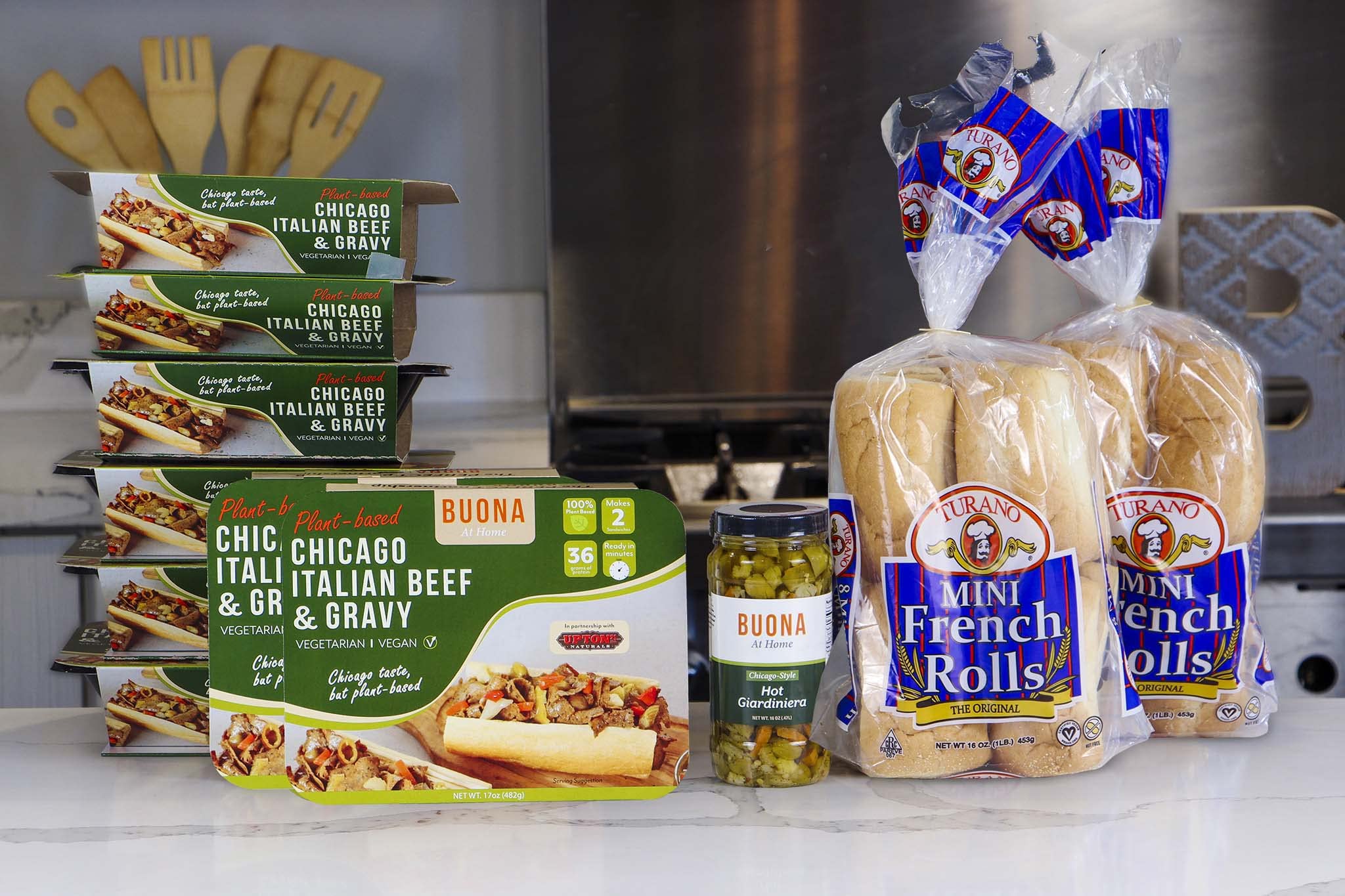 Buona Italian Beef Plant-Based Italian Beefless Sandwich Kit (16 Pack, 16 oz) - Vegan Meat Alternative for Sandwiches, Salads & Meal Prep - Perfect for Lunches, Picnics & Family Gatherings