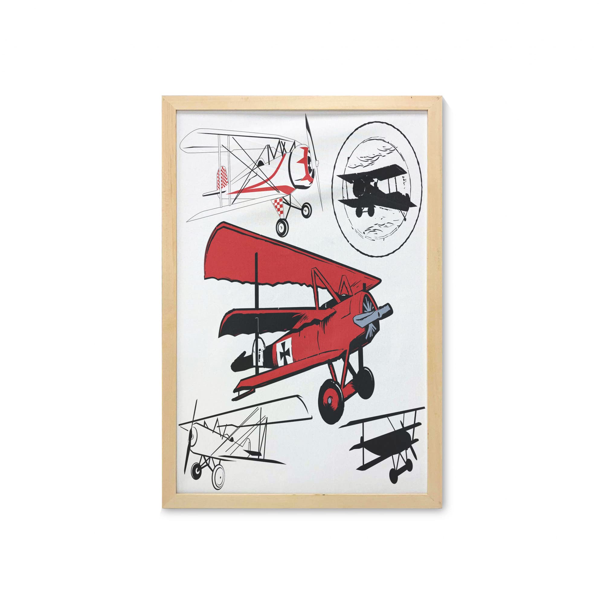 Vintage Airplane Wall Art with Frame - Nostalgic Biplane Silhouettes Print, 23