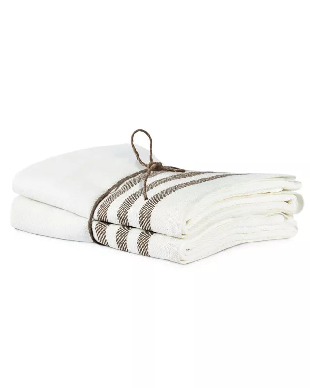 Premium 2-Pack Linen Kitchen Towels 50x70 cm, Beige/Natural Striped - Absorbent & Durable for Cooking, Baking & Dish Drying