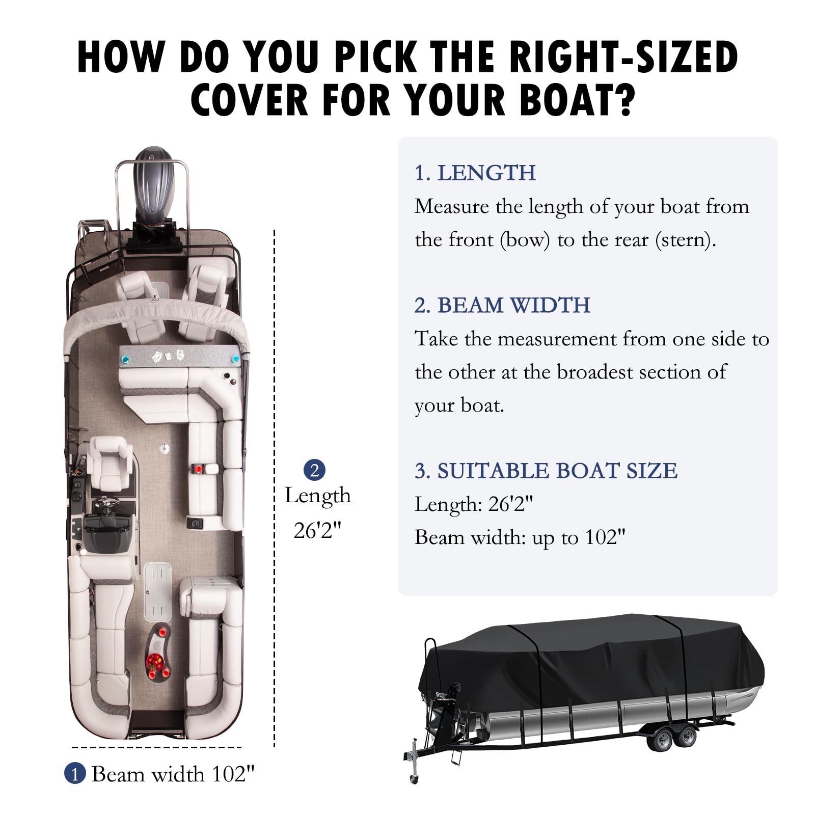Heavy Duty Trailerable Pontoon Boat Cover 24'3''-26'2'' - Marine Grade Waterproof Cover with Adjustable Windproof Straps & UV Protection for SunTracker Party Barge/SPORTFISH/Fishin Barge - Perfect for Outdoor Storage & Boat Protection