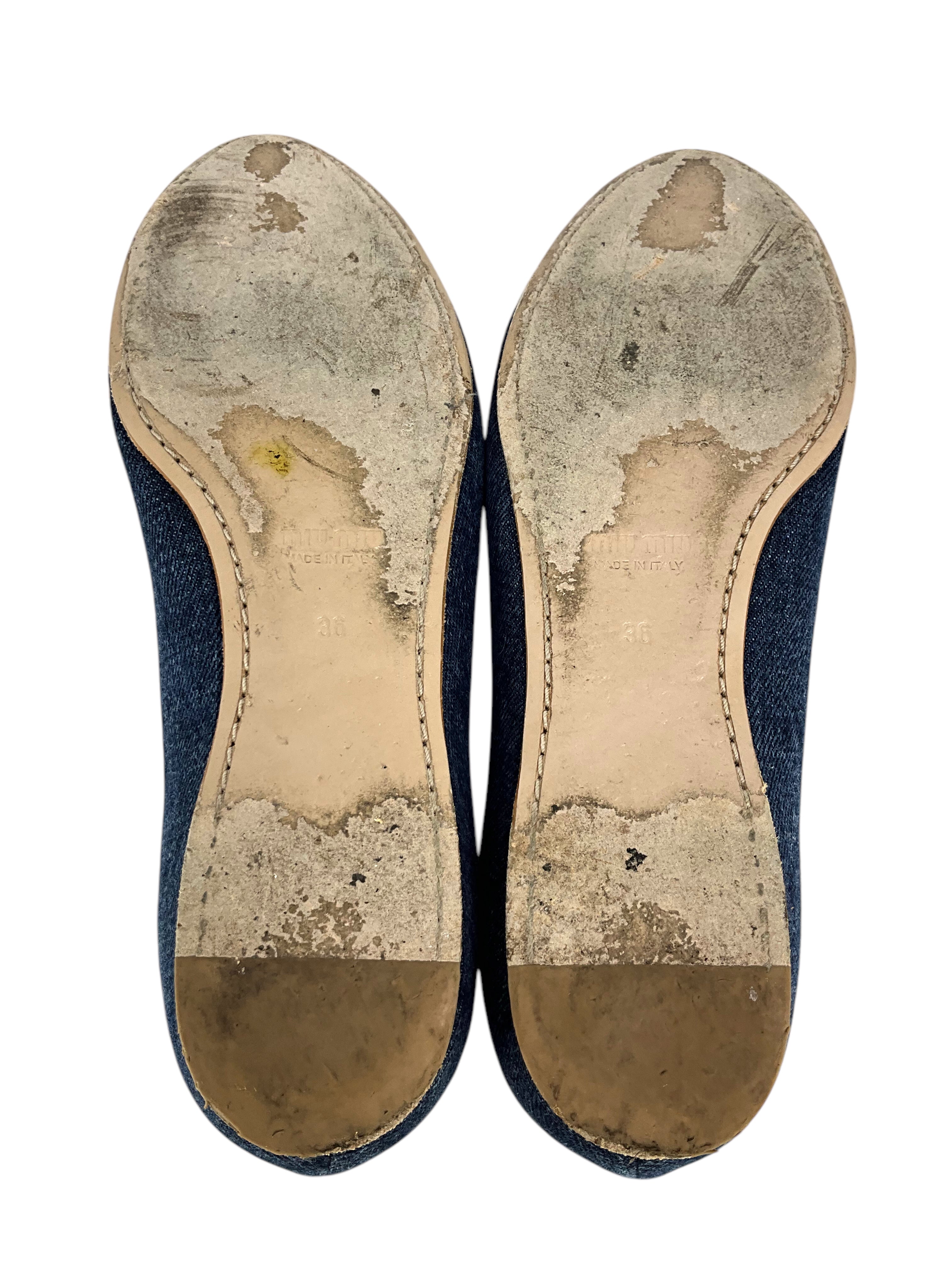 Miu Miu Washed Denim Ballet Flats for Women - Size 6 | Comfortable & Stylish Casual Shoes for Everyday Wear, Office & Date Nights