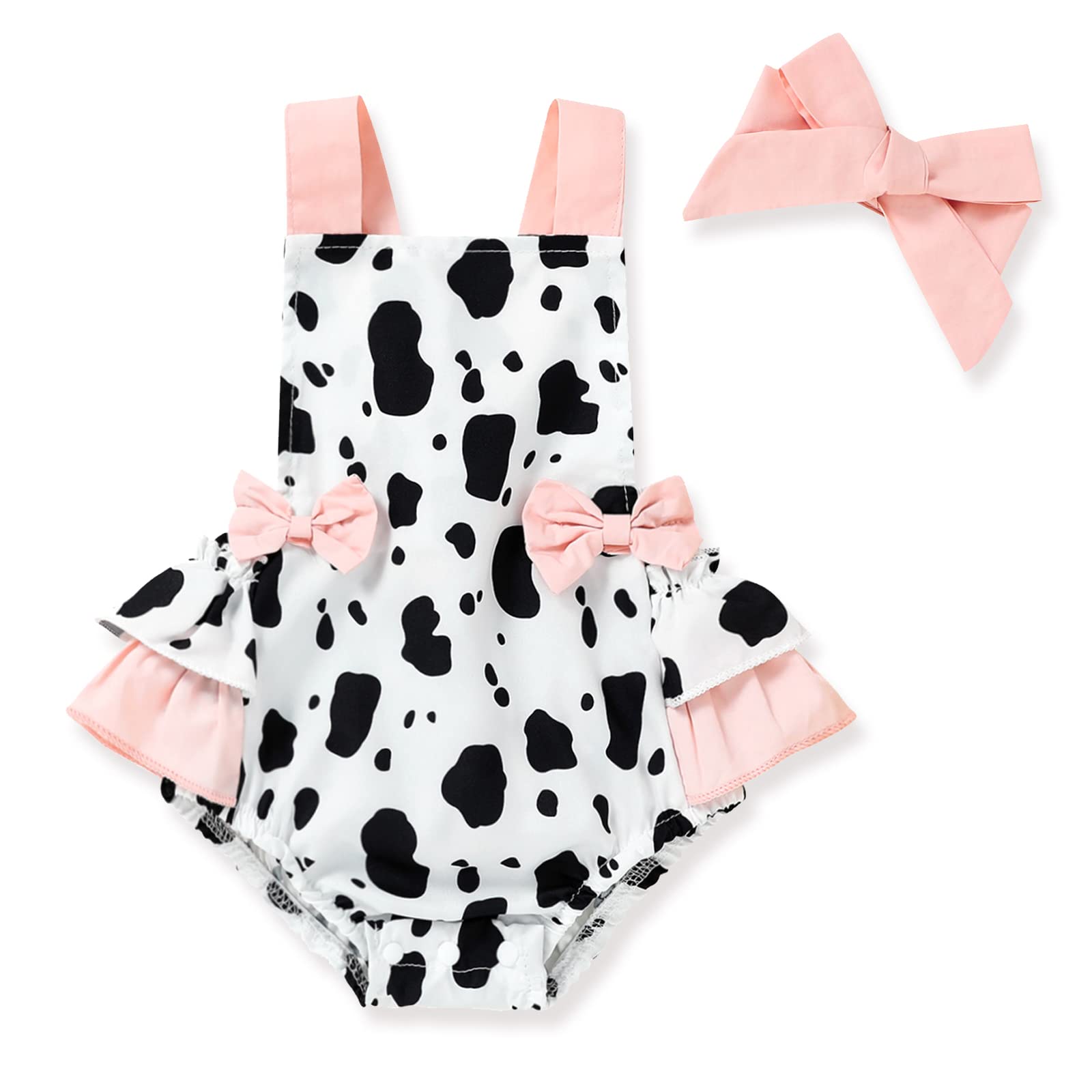 Adorable Infant Baby Girls Ruffle Romper - Sleeveless Halter Jumpsuit with Headband | Summer Outfit for Toddlers | Perfect for Beach, Birthday Parties & Photo Shoots