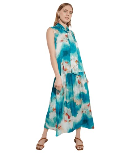 Watercolor Shawl Collar Crepe Maxi Dress, French Blue/Basin Blue/Star Anise/Macadamia/Red Sunset/New Ivory