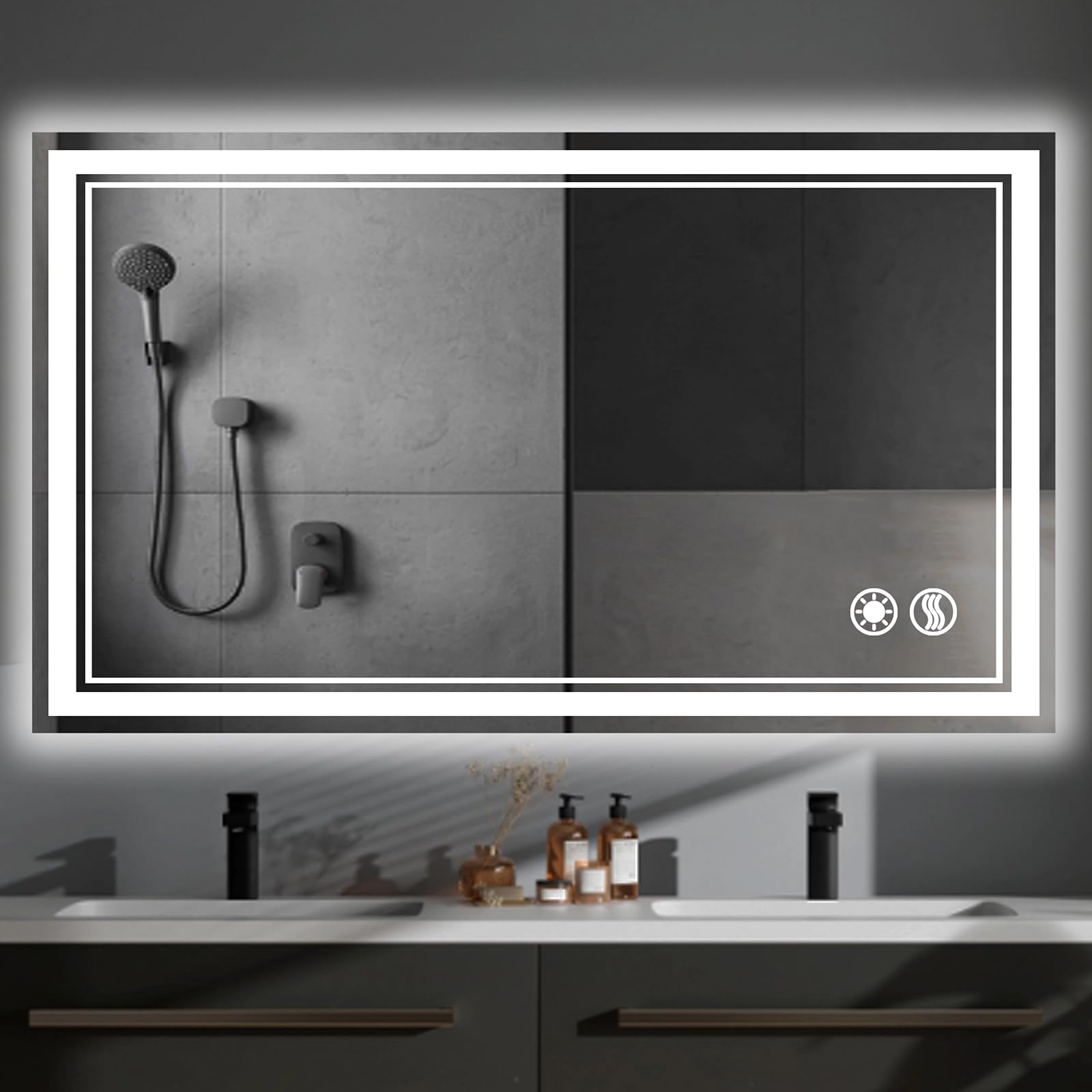 48 x 28 Inch LED Bathroom Mirror with Anti-Fog Technology - Dimmable 3-Color Front & Backlit Lights - Horizontal/Vertical Wall Mounted Vanity Mirror for Makeup, Shaving & Home Decor