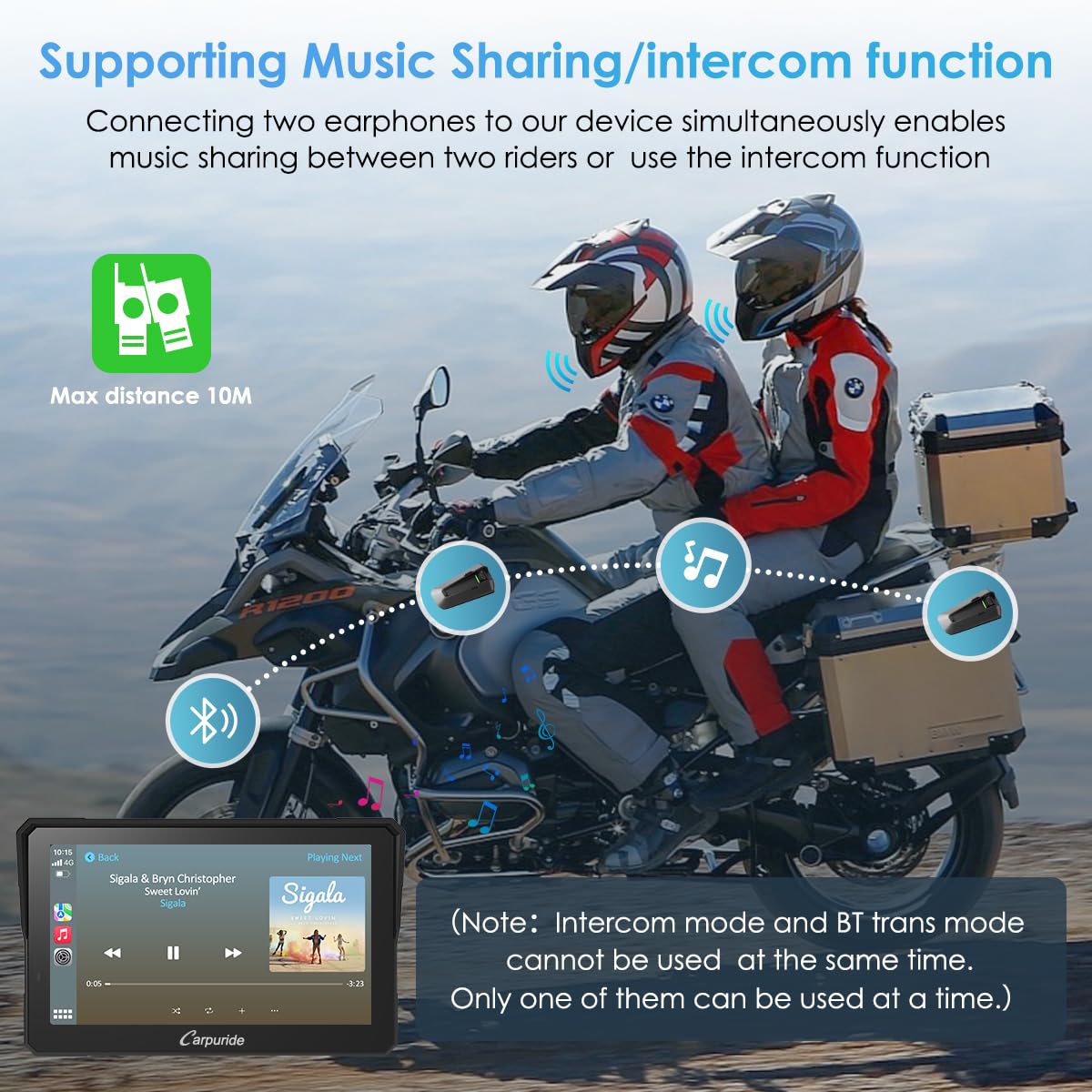 Carpuride W702 Pro 7-Inch Waterproof Motorcycle Touchscreen with Wireless CarPlay & Android Auto, Intercom Function, Enhanced Dual Bluetooth, Navigation, Compass - Perfect for Motorcycle Rides, Road Trips & Outdoor Adventures