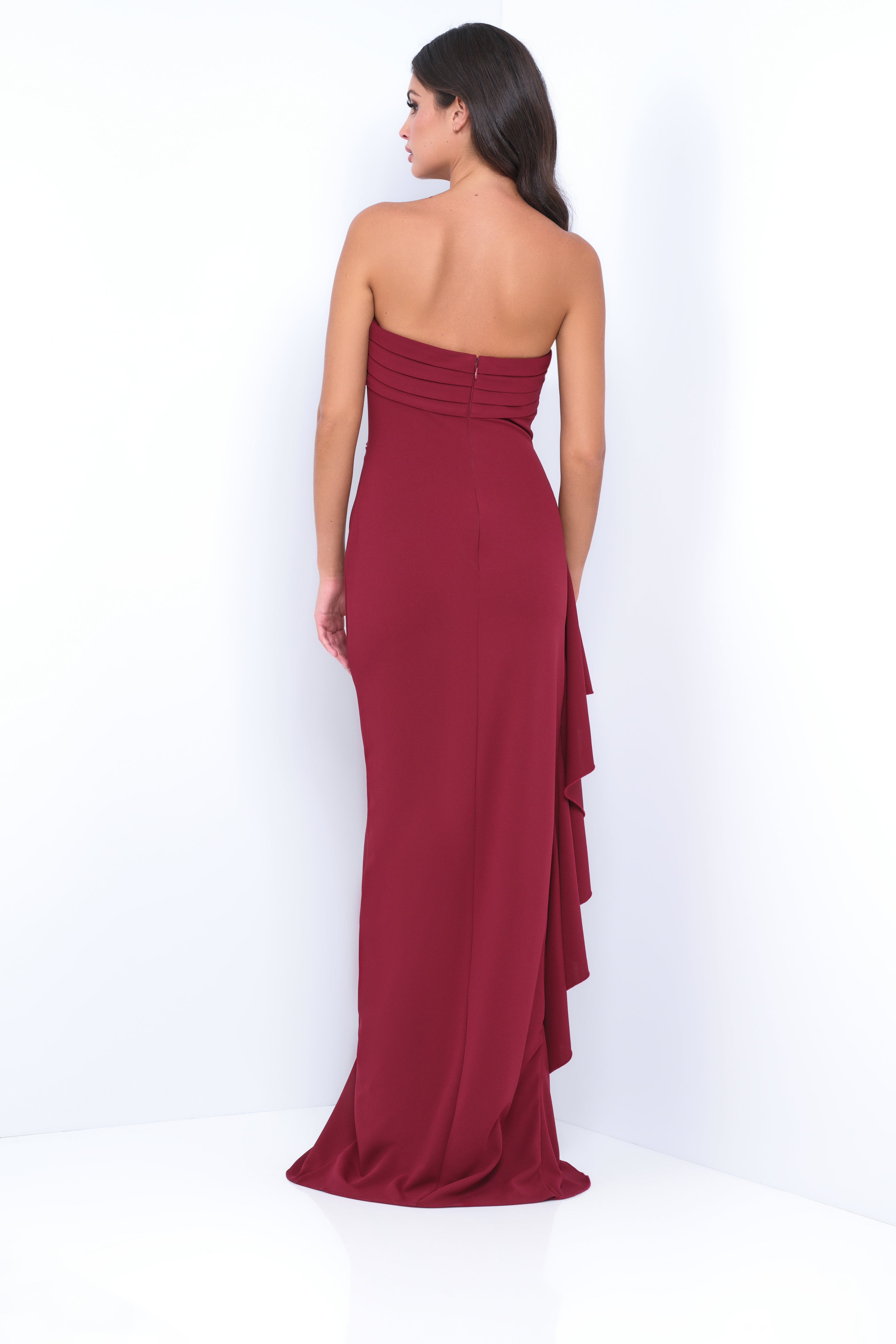 Elegant Marie Strapless Maxi Dress in Burgundy - Perfect for Summer Weddings, Beach Vacations & Evening Parties
