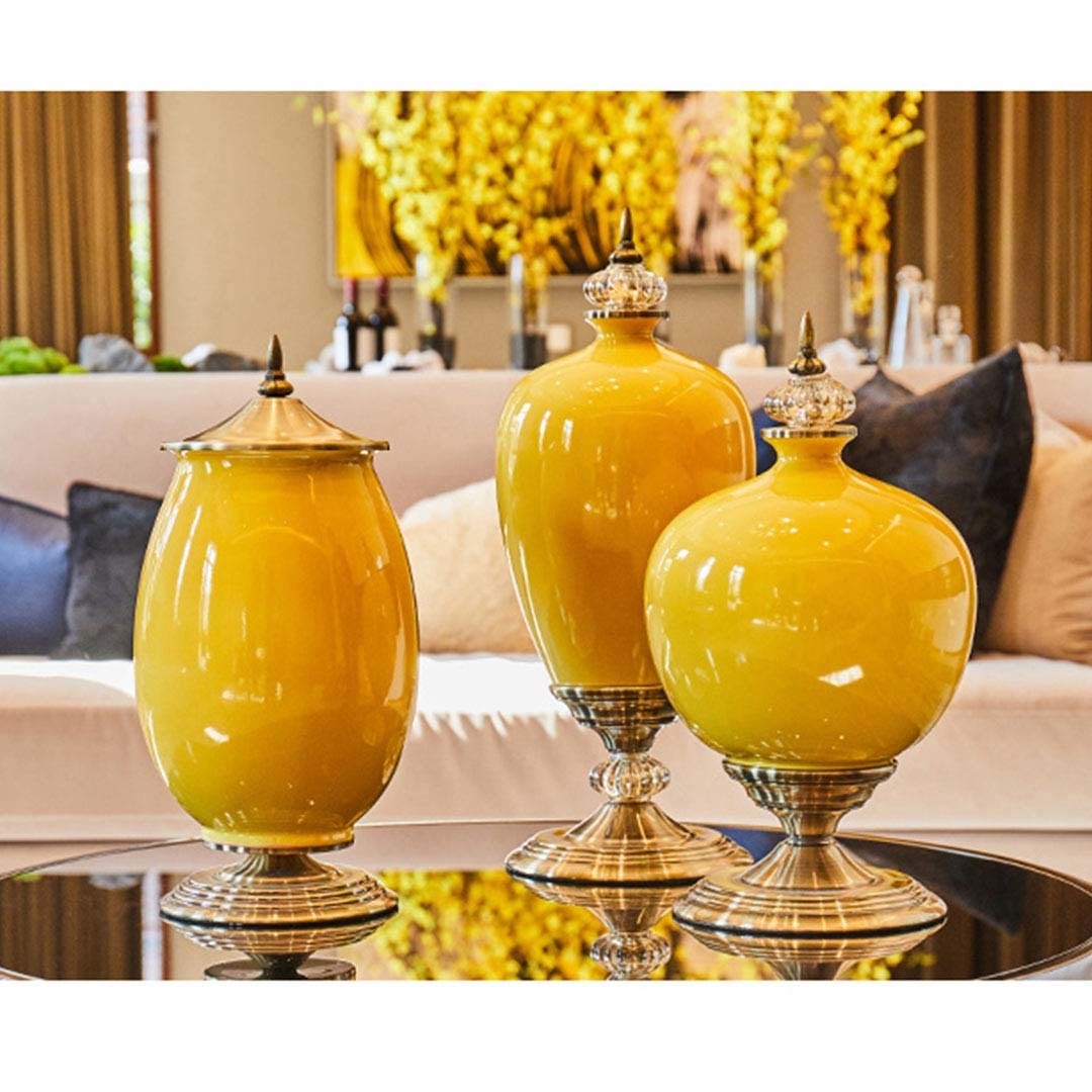 2X 40cm Ceramic Oval Flower Vase with Gold Metal Base - Modern Home Decor for Living Room, Dining Table, Wedding Centerpiece (Green)