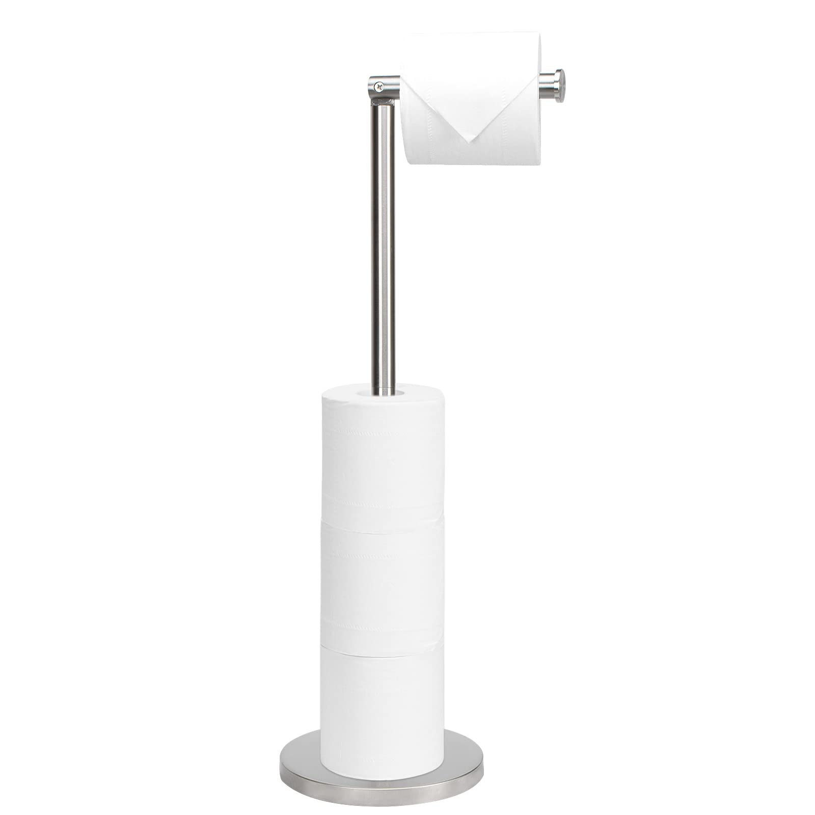 NearMoon Modern Bathroom Toilet Paper Holder Stand - Rustproof Stainless Steel Tissue Roll Holder with Balanced Base for Bathroom & Kitchen Countertop (Brushed Nickel) | Perfect for Small Spaces, Apartments & Vanity Organization