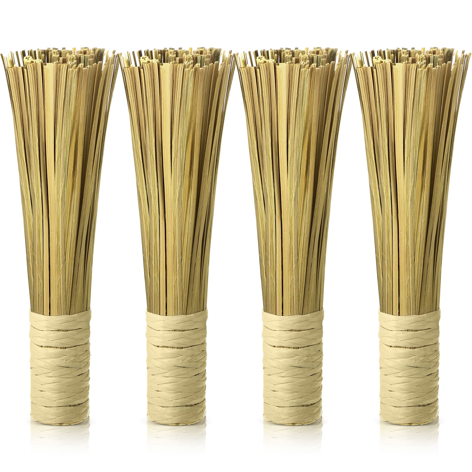 12 Inch Bamboo Wok Brush Set - 4 Pack Natural Bamboo Scrub Brushes for Pots, Pans, Skillets & Grill Cleaning - Heavy Duty Kitchen Scraper & Dish Cleaning Brush for Nonstick Cookware - Perfect for Camping, BBQ & Home Cooking