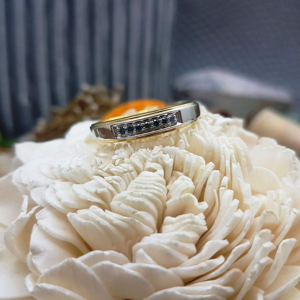 Dazzlingrock Collection 18K Yellow Gold Plated Sterling Silver Round Gemstone & Diamond Seven Stone Men's Wedding Band Ring - Perfect for Engagement, Anniversary & Special Occasion Gifts