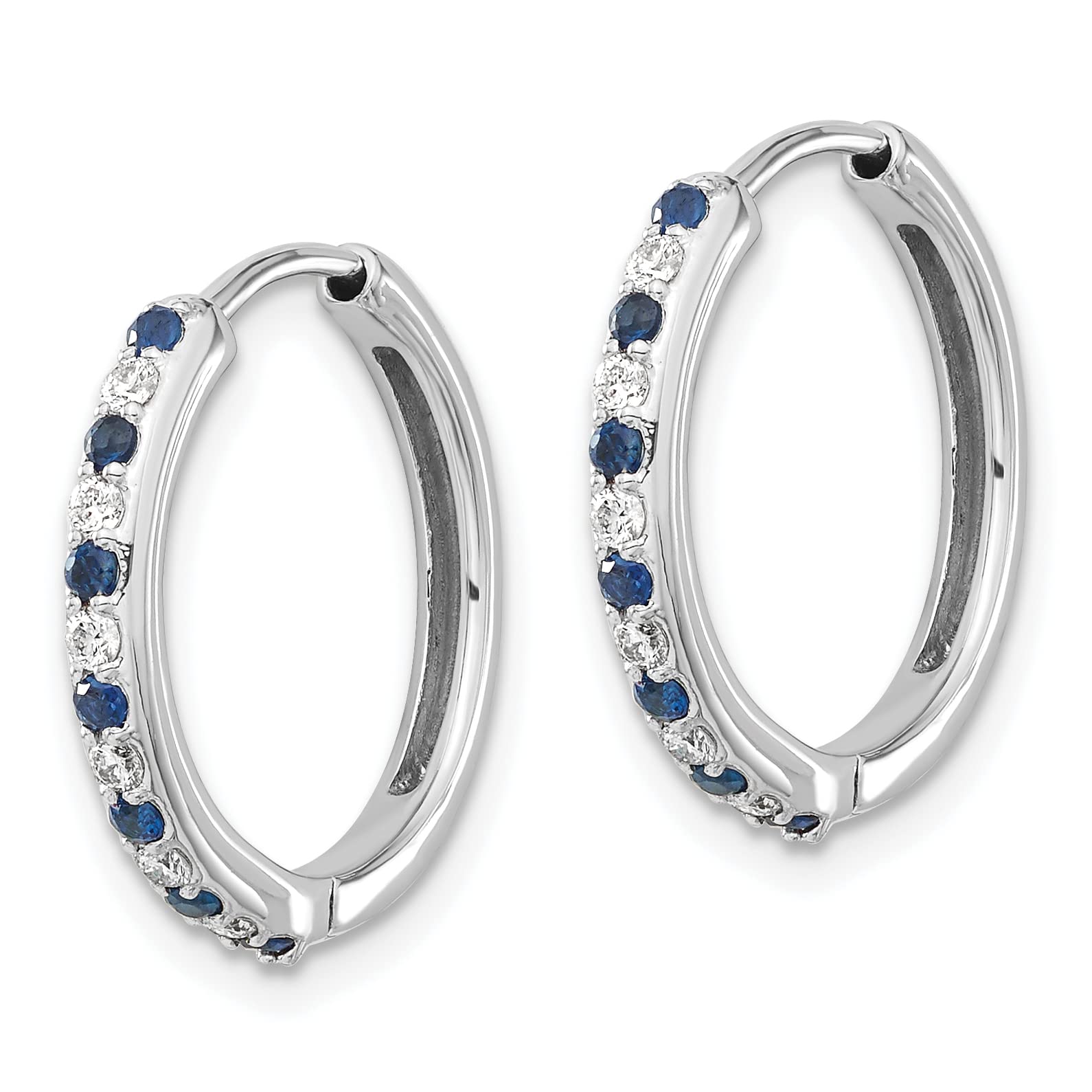 14K Solid White Gold Lab-Grown Diamond & Blue Sapphire Hinge Hoop Earrings for Women - Perfect for Weddings, Parties & Everyday Elegance