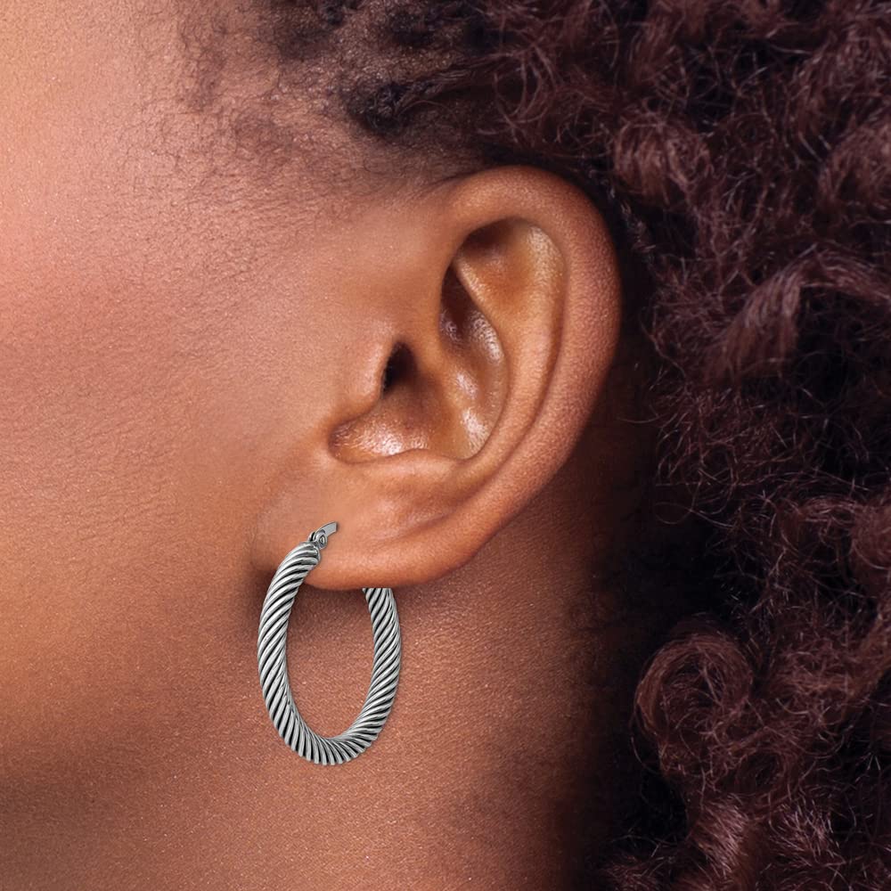 925 Sterling Silver Vintage Antiqued Open Twist Hoop Earrings - 24mm x 4mm - Elegant Boho Jewelry for Women, Perfect for Parties, Weddings & Everyday Wear