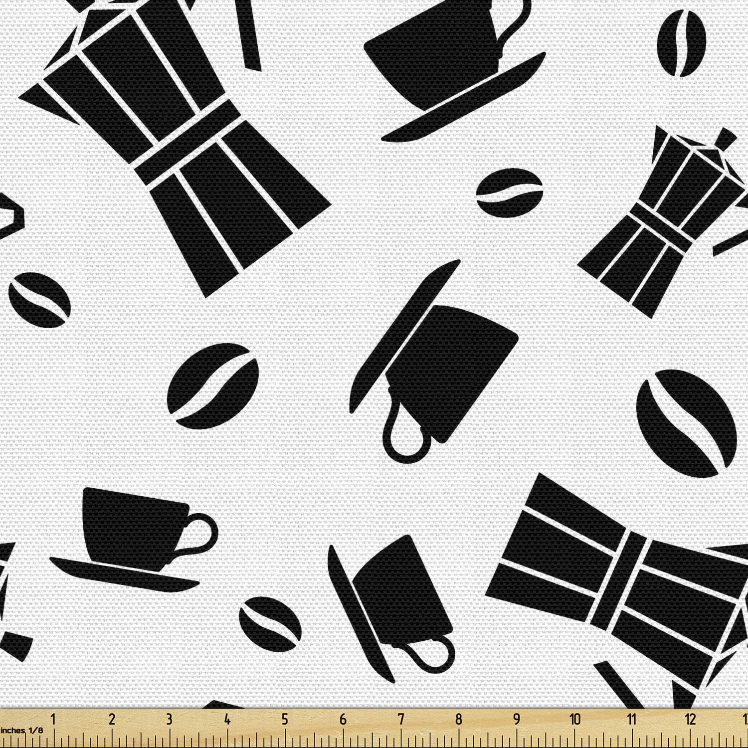 Ambesonne Italy Fabric by The Yard - Monochrome Coffee Machine Sketch Design - 10 Yards White & Charcoal Grey Upholstery Fabric for Sofa, Curtains & Home Decor | Perfect for DIY Projects, Crafting & Interior Design